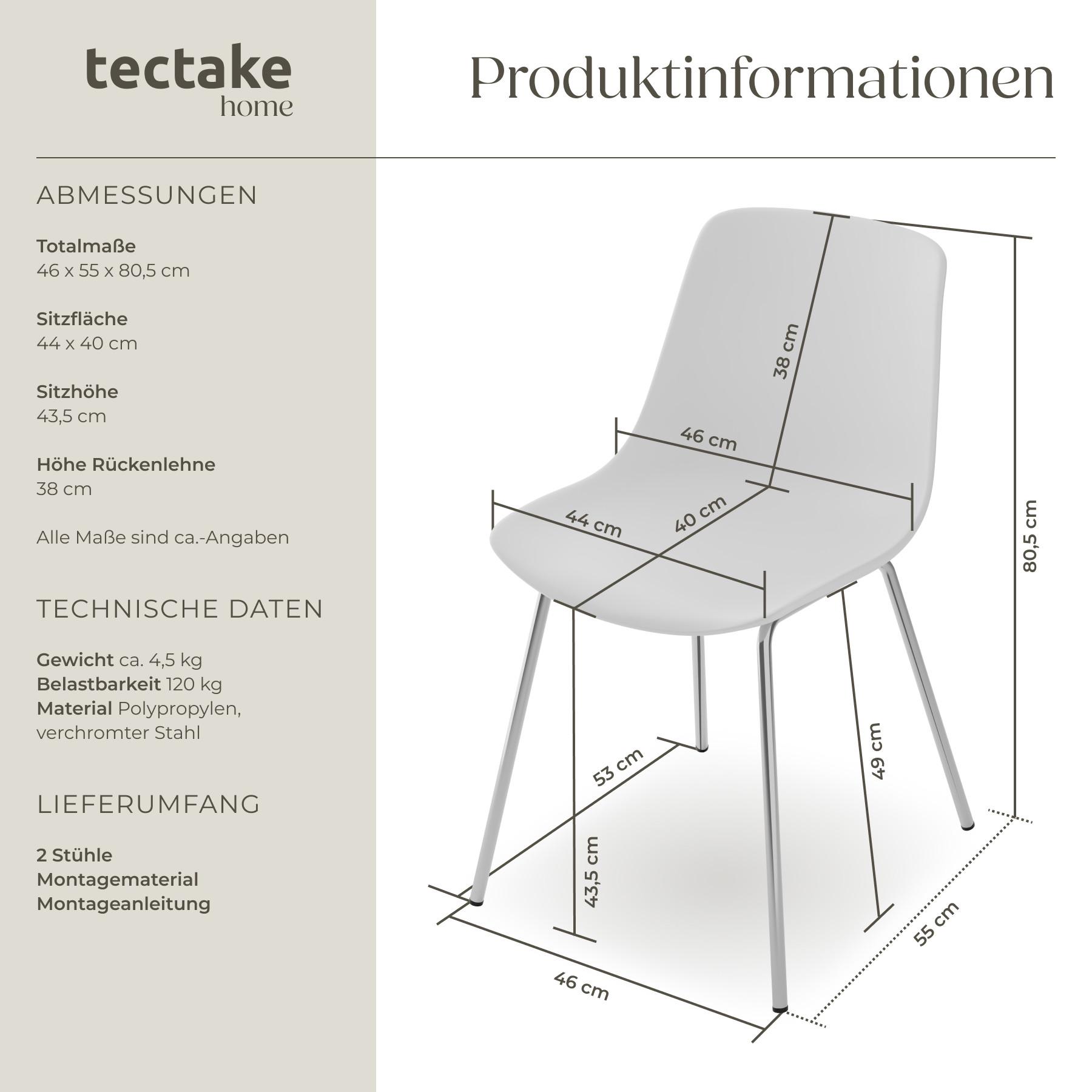 Tectake Kunststoffstühle Mave, ergonomisch, 120 kg