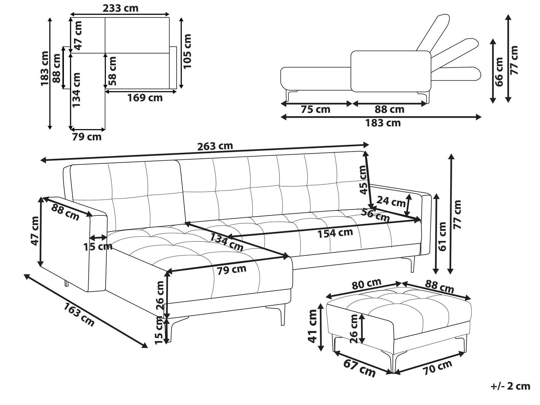 Beliani Rechtsseitiges Ecksofa mit Ottomane aus Bouclé Minimalistisch ALNES