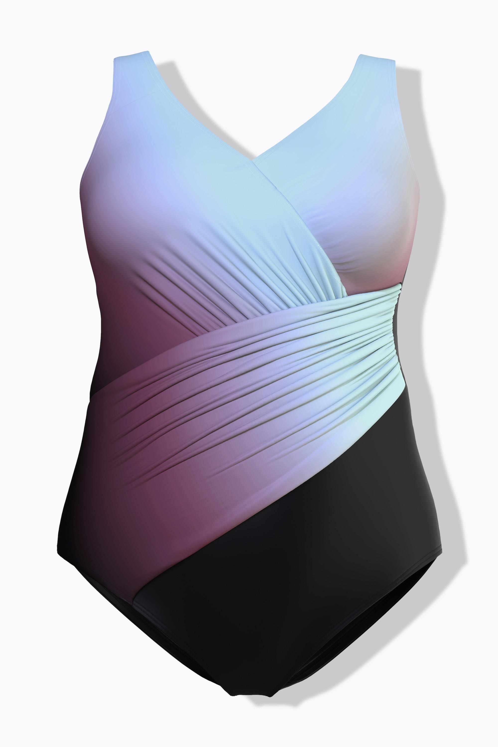 Ulla Popken Badeanzug, Farbverlauf, Softcups, drapiert, recycelt