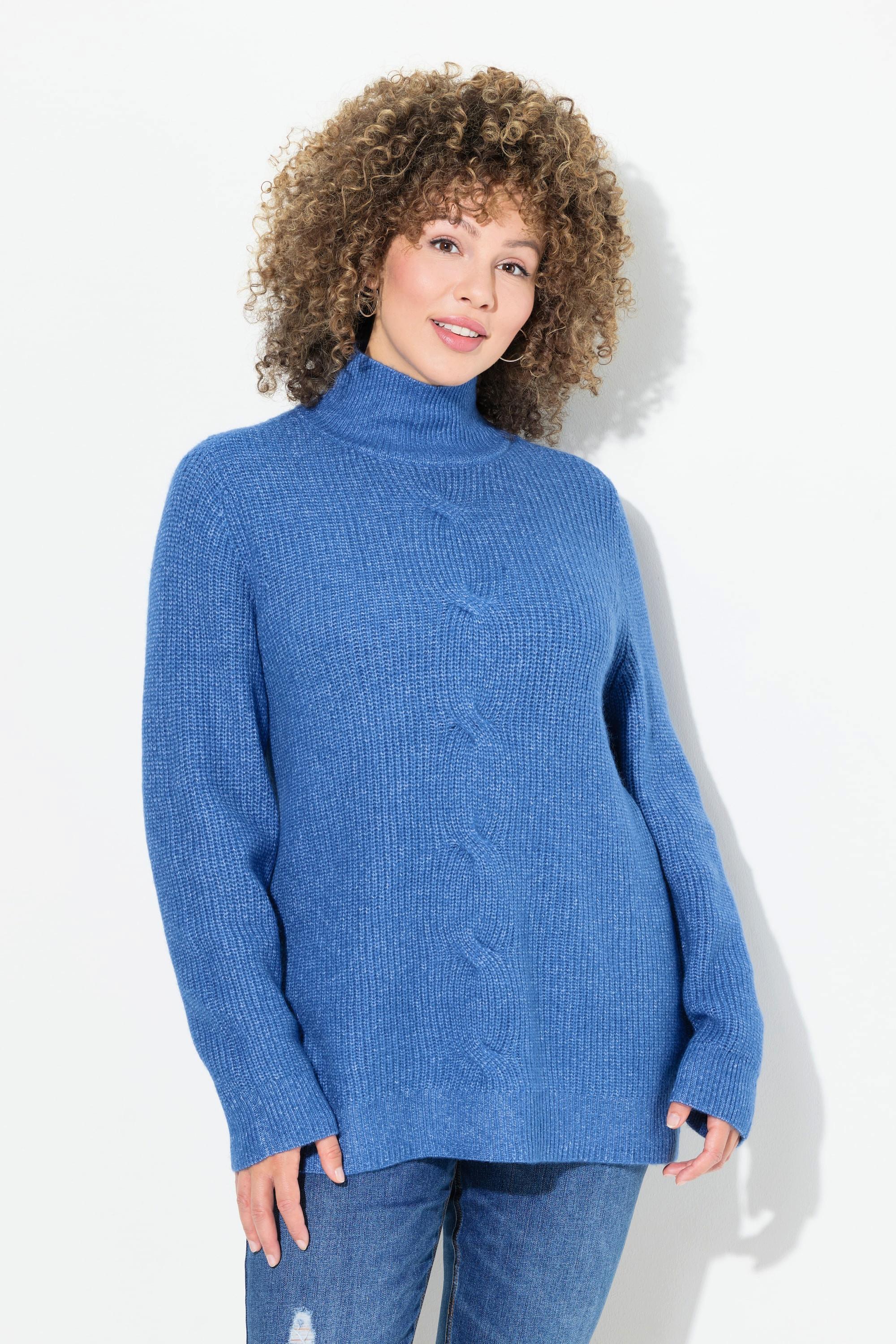 Ulla Popken Pullover, Zopfmuster, Stehkragen, Langarm