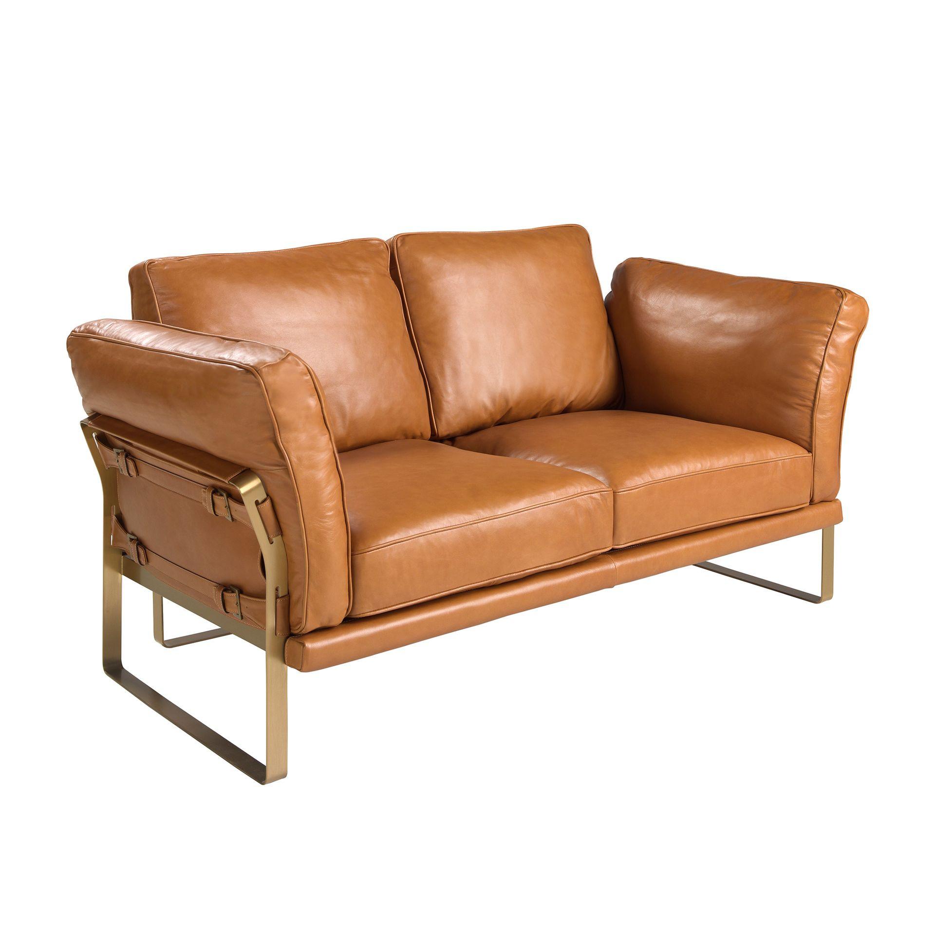ANGEL CERDA 2-Sitzer-Sofa aus Leder in Kamelhaar