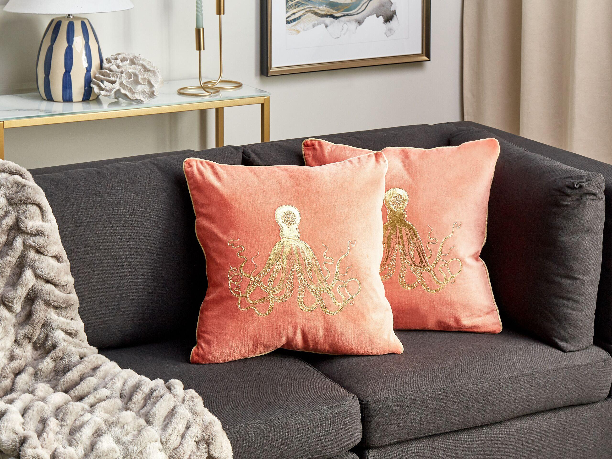 Beliani Dekokissen 2er Set aus Samtstoff Modern LAMINARIA