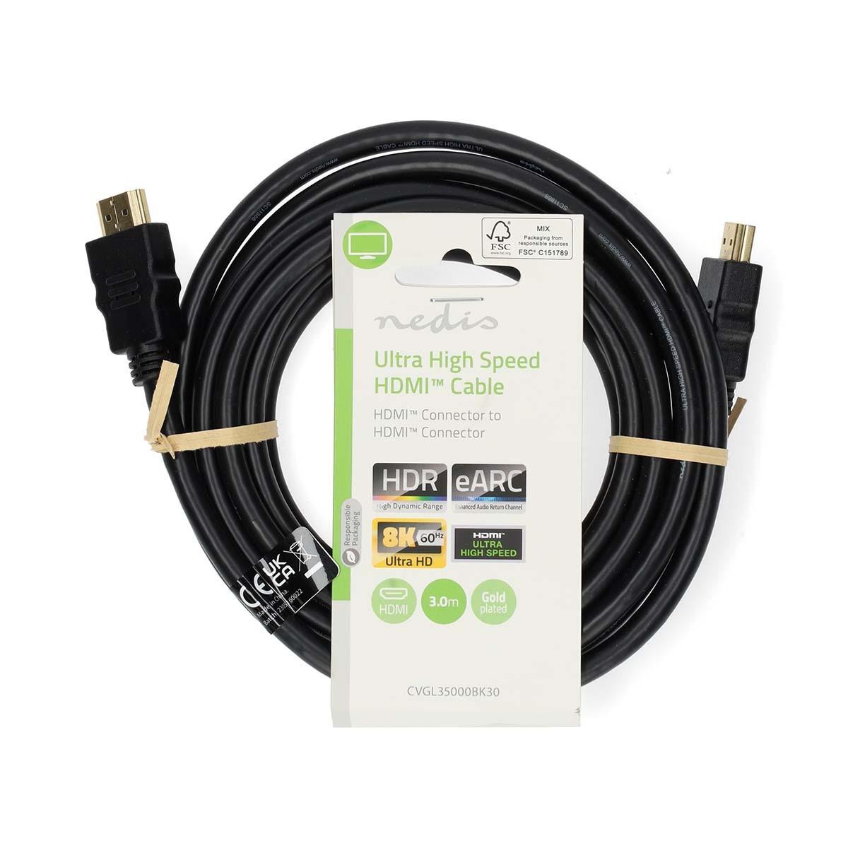 Nedis Ultra High Speed HDMI™ Kabel | HDMI™ Kontakt | HDMI™ Kontakt | 8K@60Hz | 48 Gbps | 3,00 m | Rund | 6,7 mm | Svart | Label