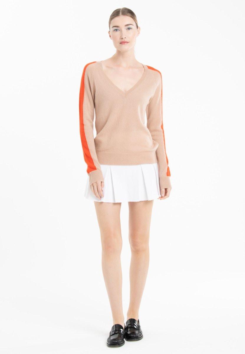 Studio Cashmere8 Pullover mit V-Ausschnitt und Streifen an den Ärmeln - 100 % Kaschmir RIA 1