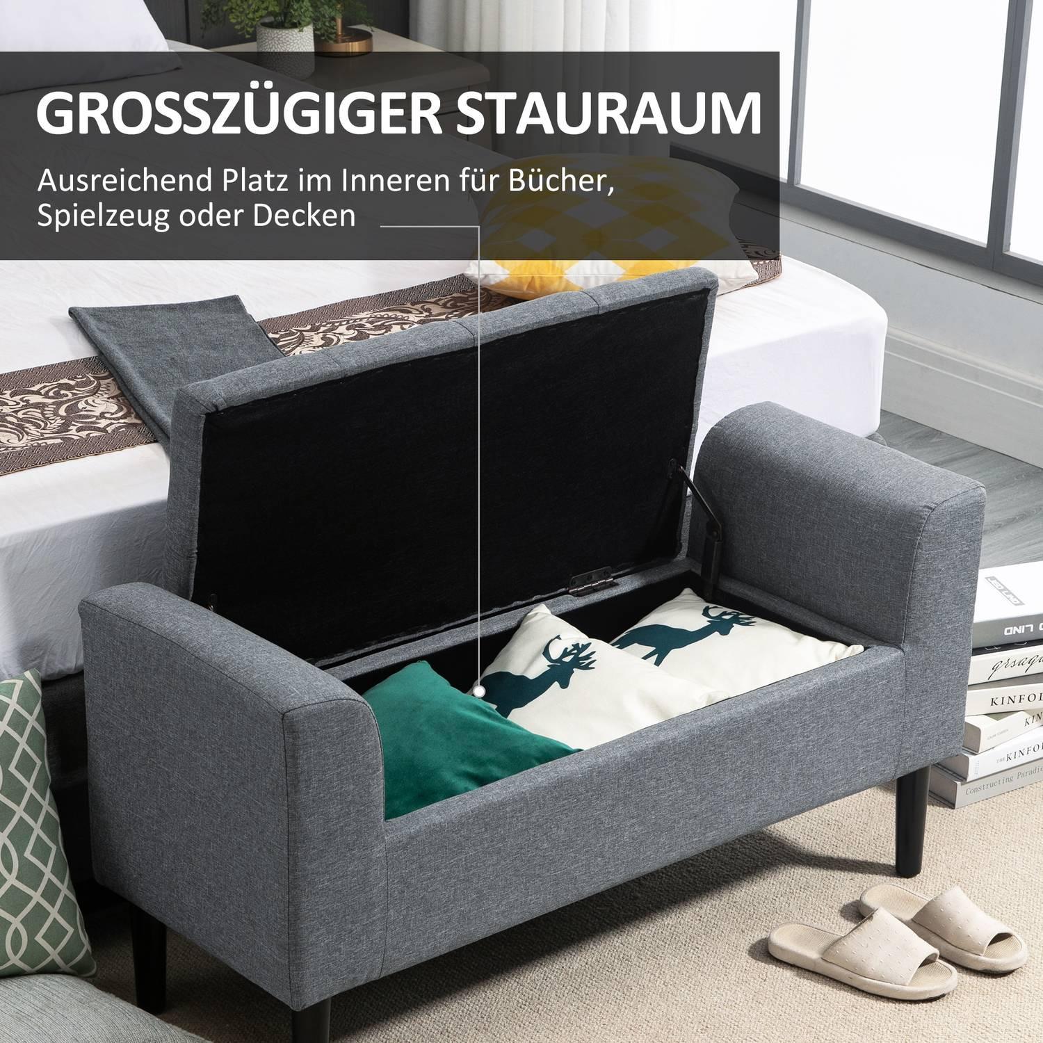 Northio Sitzbank mit Stauraum, Polsterbank mit Leinenoptik, Holzbeine, Bettbank belastbar bis 130 kg, für Wohnzimmer Schlafzimmer Flur, 116 x 44 x 58 cm Hellgrau