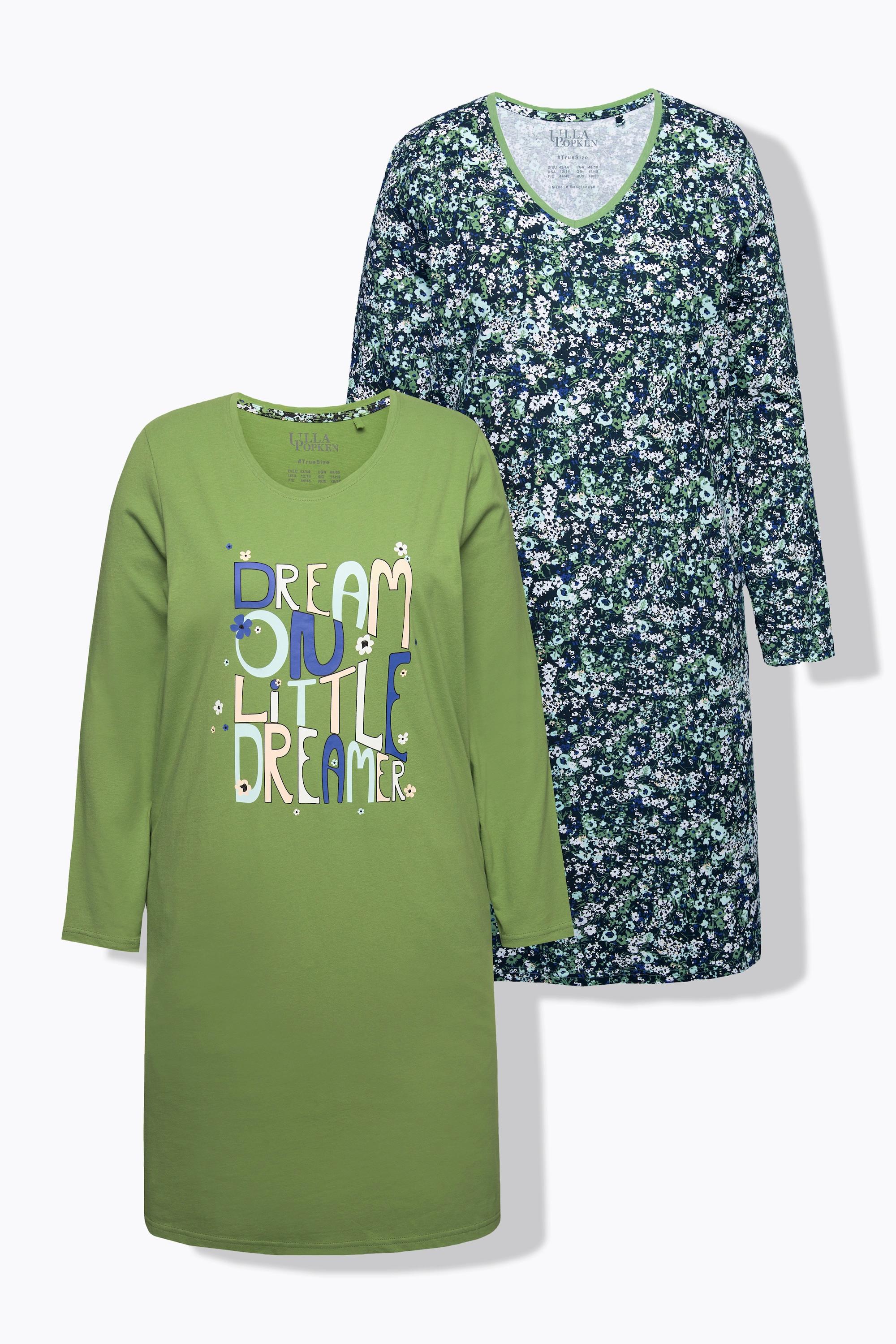 Ulla Popken Bigshirts, 2er-Pack, Rundhals/V-Ausschnitt, Langarm