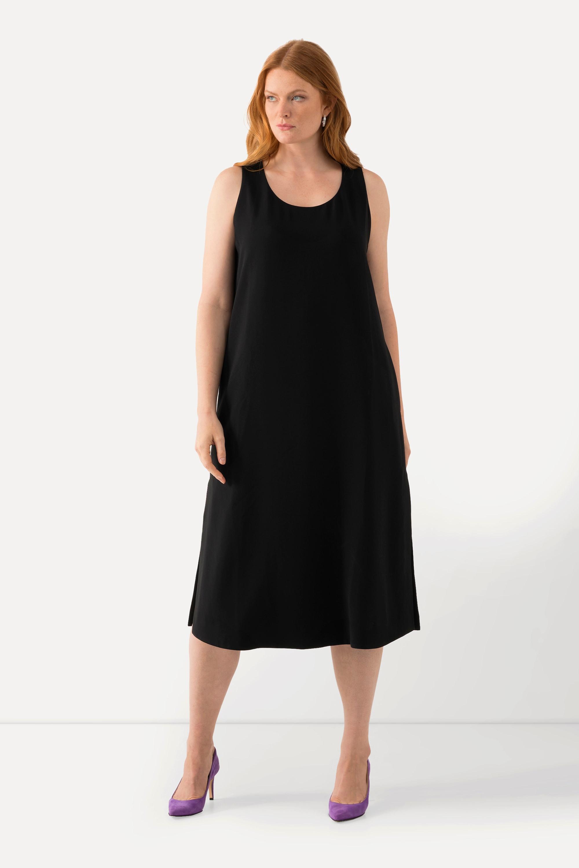 Ulla Popken Acetat Midikleid A-Linie Rundhals Ärmellos