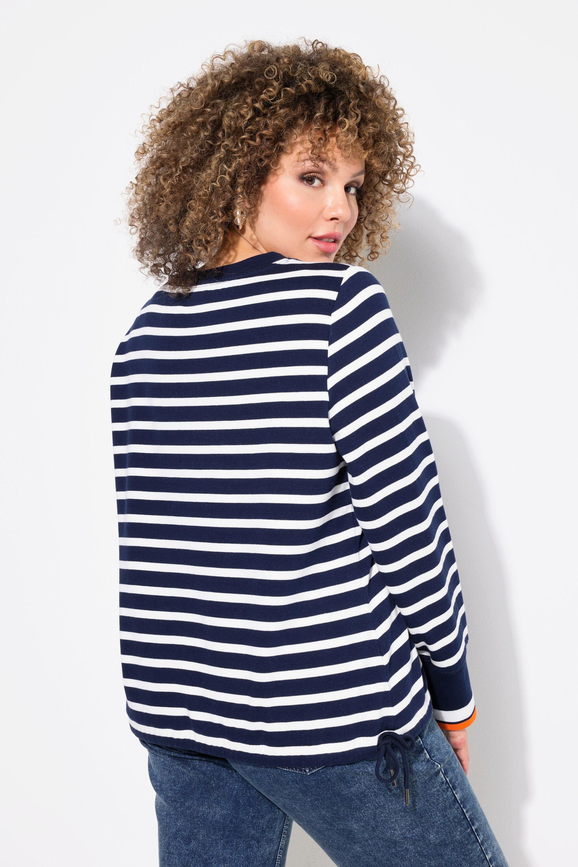 Ulla Popken Sweatshirt, Ringel, Tunnelzug, Rundhals, Langarm