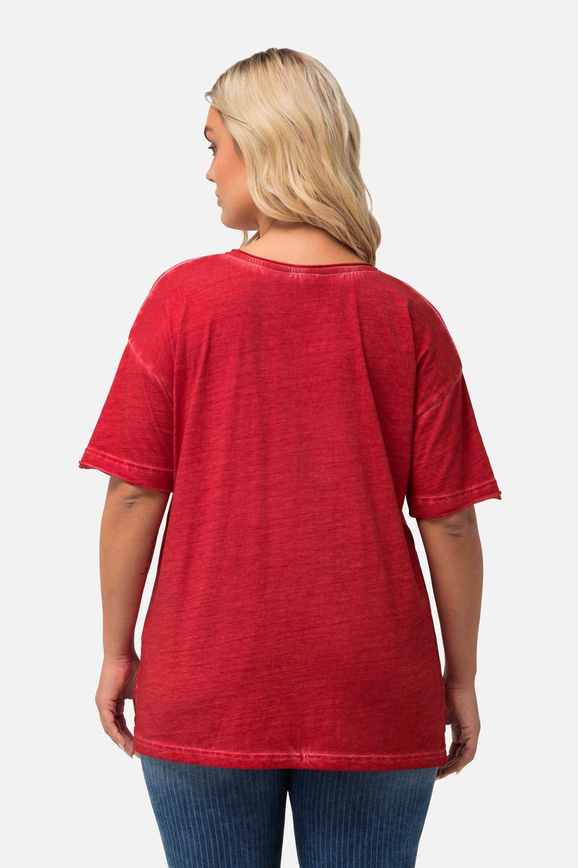 Ulla Popken Oversized Halbarm T-Shirt mit Rüschen-Brusttasche