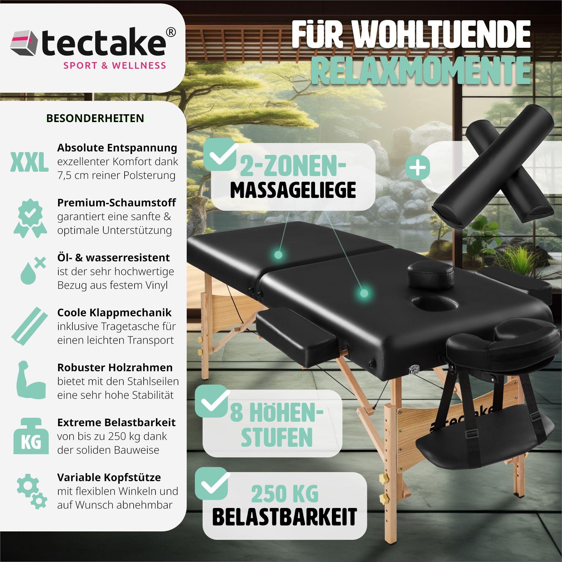 Tectake 2 Zonen Massageliege mit 7,5cm Polsterung und Holzgestell