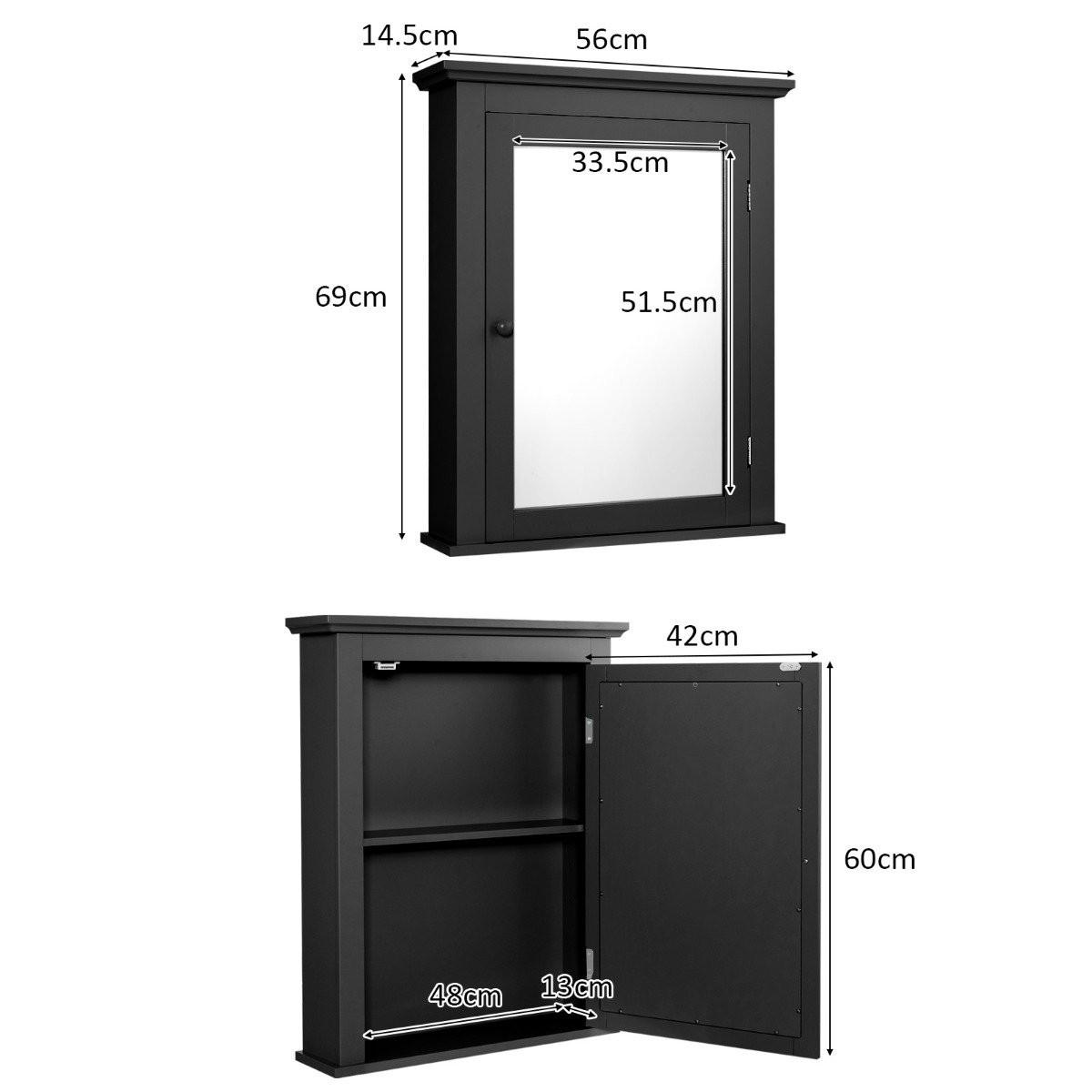 Northix Spiegelschrank Bad Wandschrank mit Spiegel Badezimmerspiegelschrank Schwarz