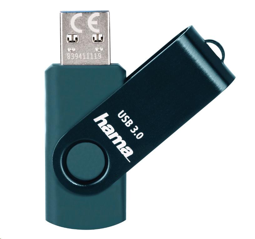 hama USB-Stick Rotate - 64 GB, USB 3.0, 70MB/s, Petrolblau