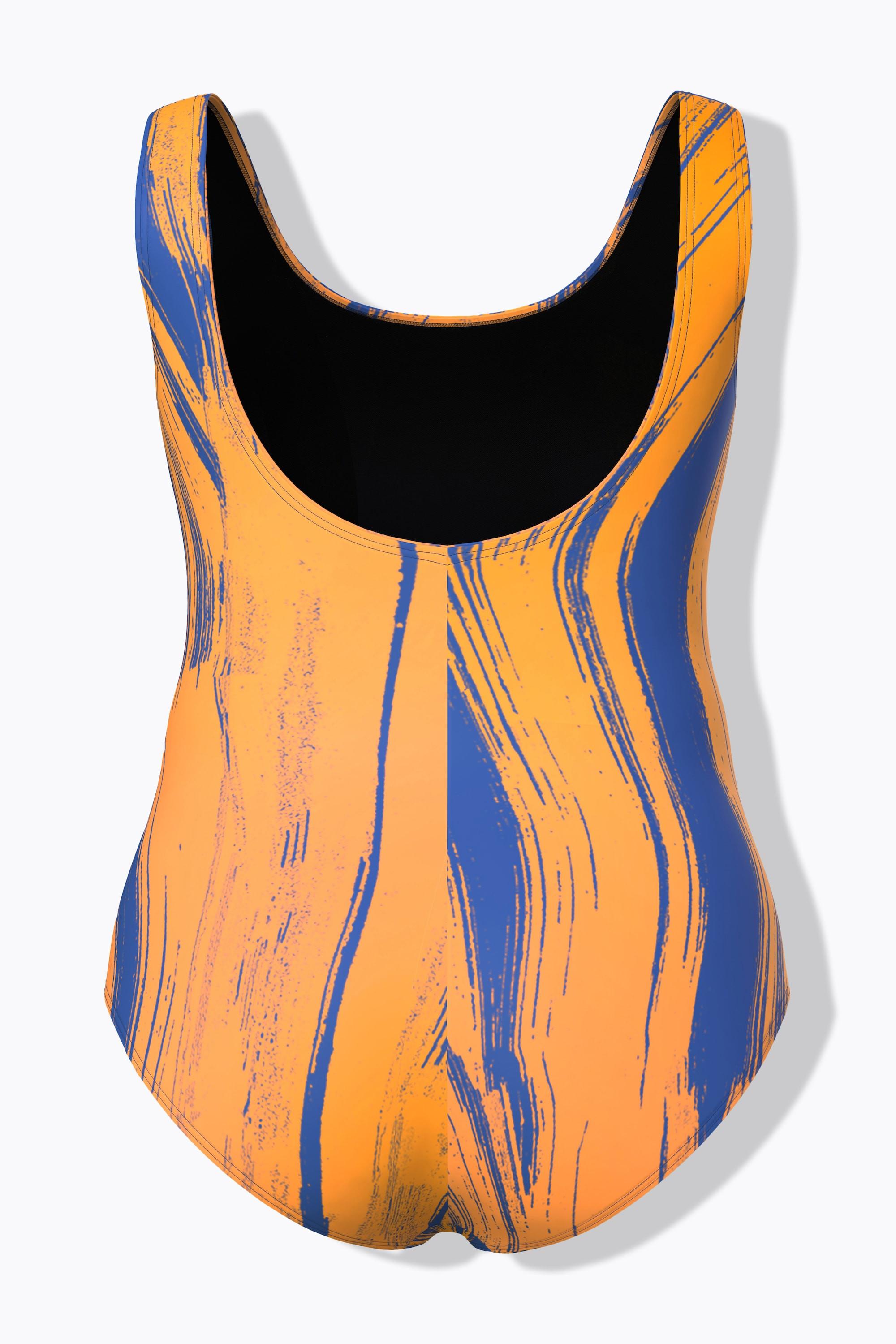 Ulla Popken Badeanzug, Wellen, Paspeln, ohne Softcups, Rundhals