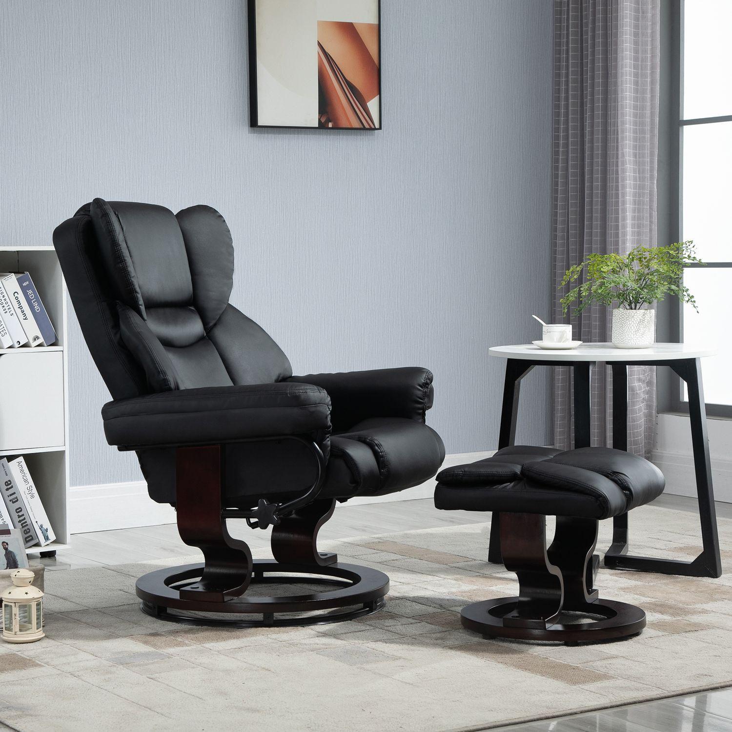 Northio Relaxsessel Mit Hocker Drehbarer Fernsehsessel Mit Liegefunktion, Kunstleder, Schwarz