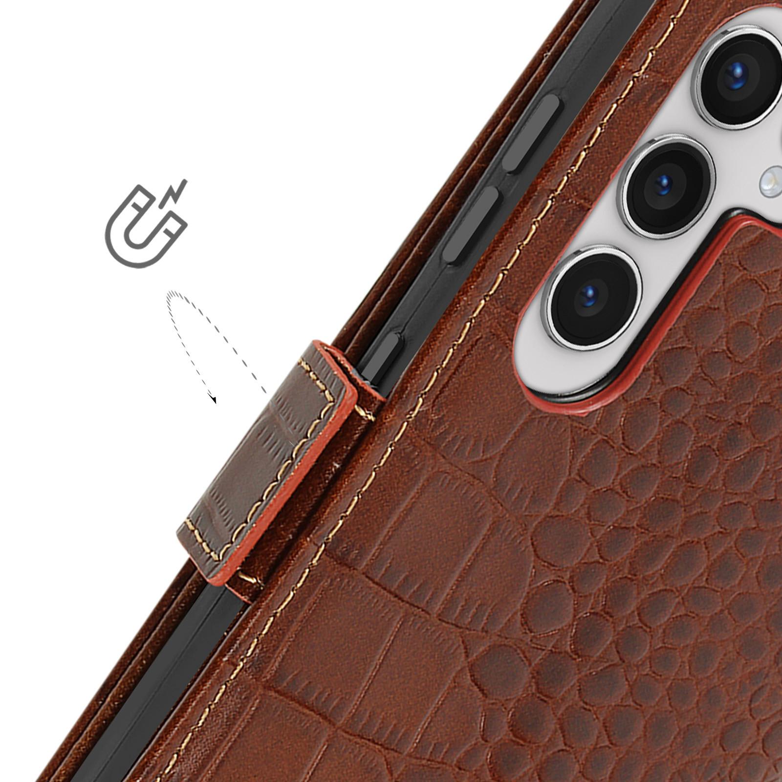 Avizar Samsung S24 Krokodil-Lederetui Braun