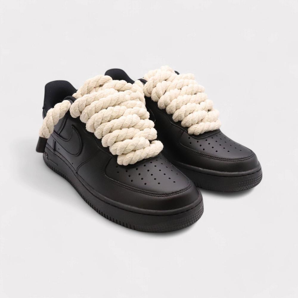NIKE Air Force 1 Black - Rope Lace Beige