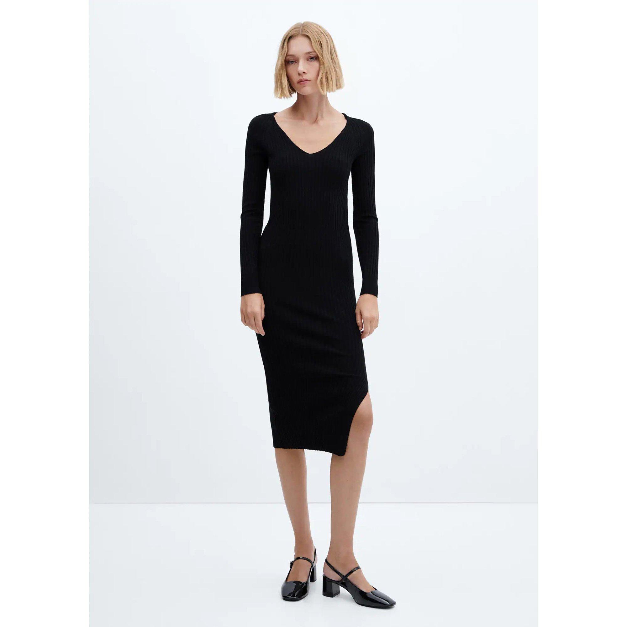 MANGO GOLETA Geripptes Langarm Midikleid