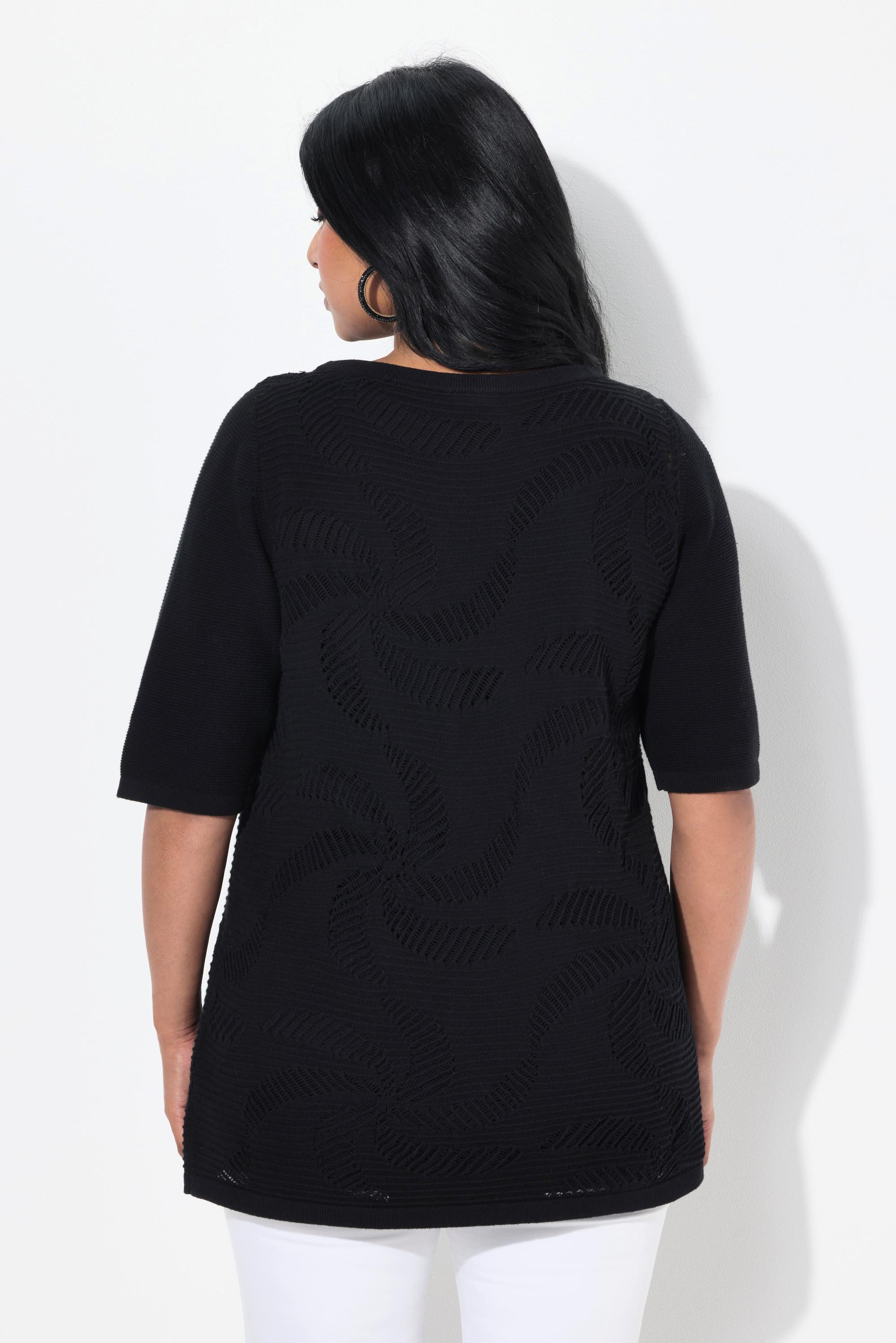 Ulla Popken Pullover, Blüten, U-Boot-Ausschnitt, Halbarm