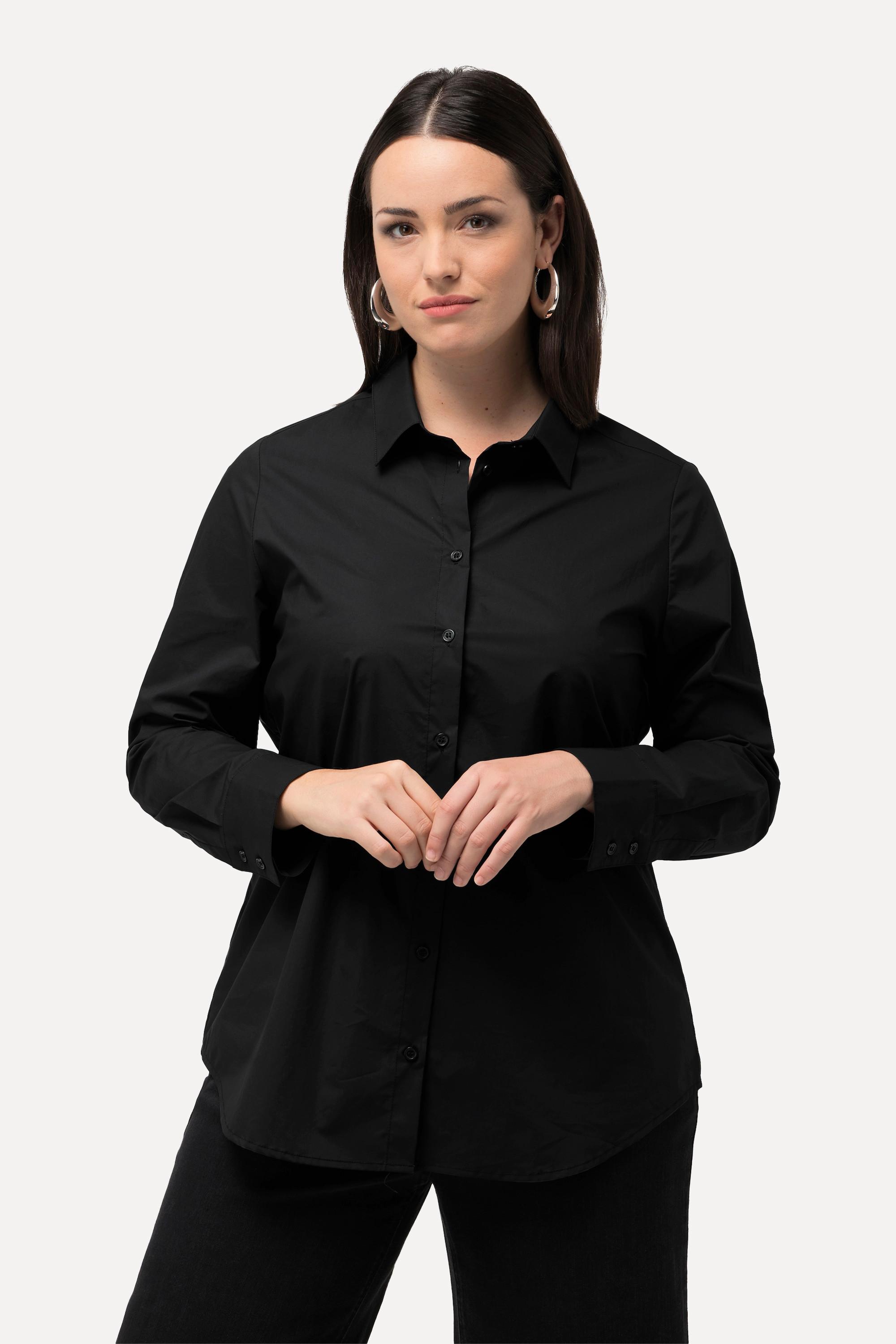 Ulla Popken Papertouch Rücken Cut Out Langarm Bluse mit Stehkragen