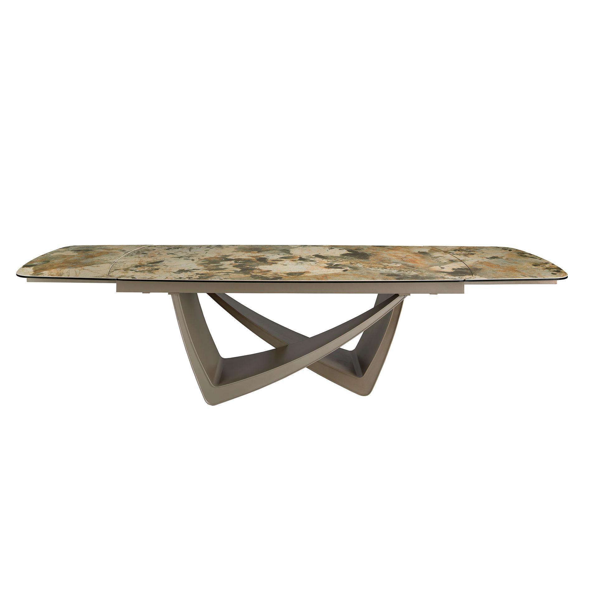 ANGEL CERDA Ovaler ausziehbarer Esstisch Oval Barrel Porzellan Marmor und Taupe metallischen Stahl