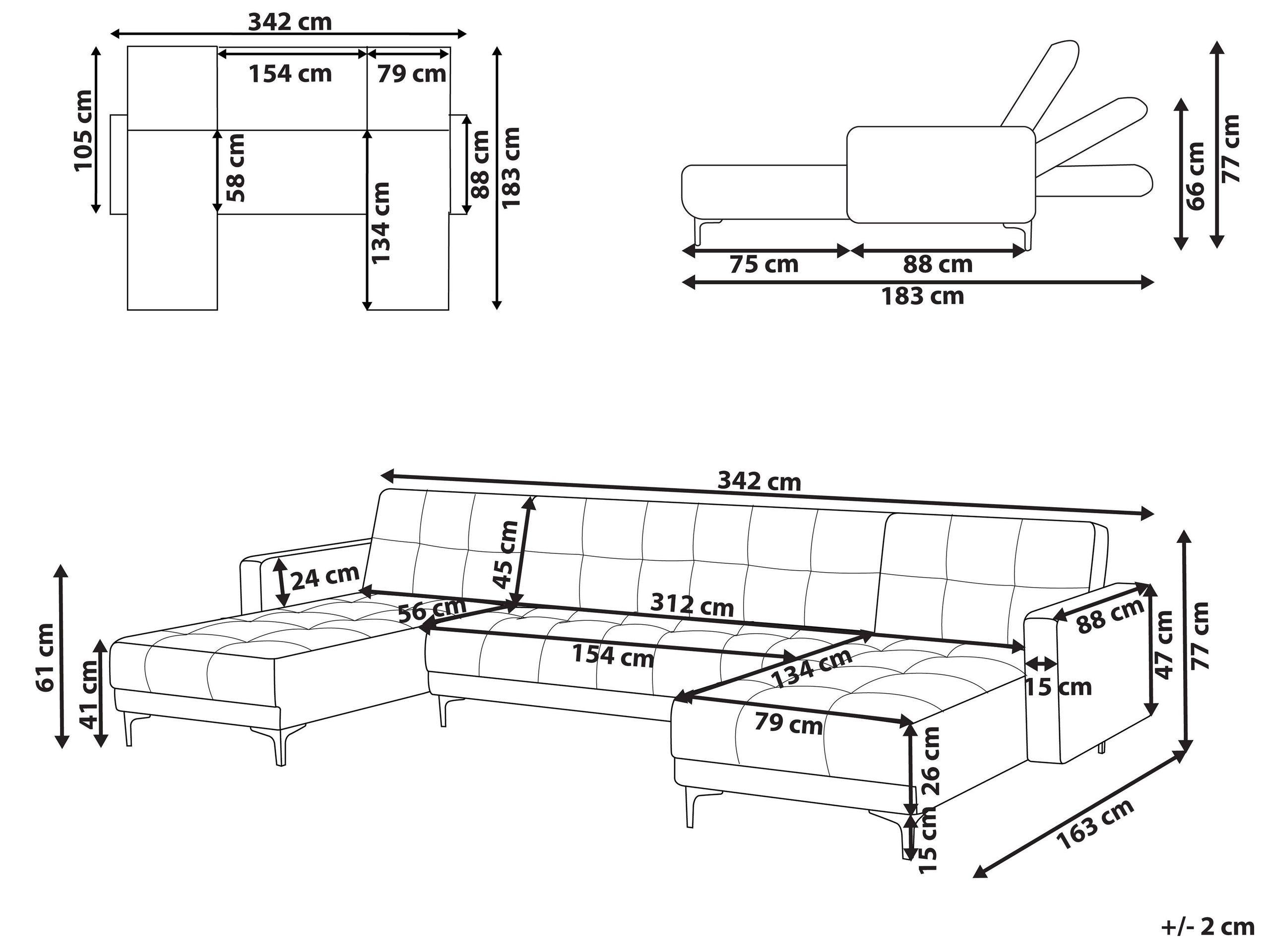 Beliani U-förmiges Sofa aus Samtstoff Minimalistisch ALNES
