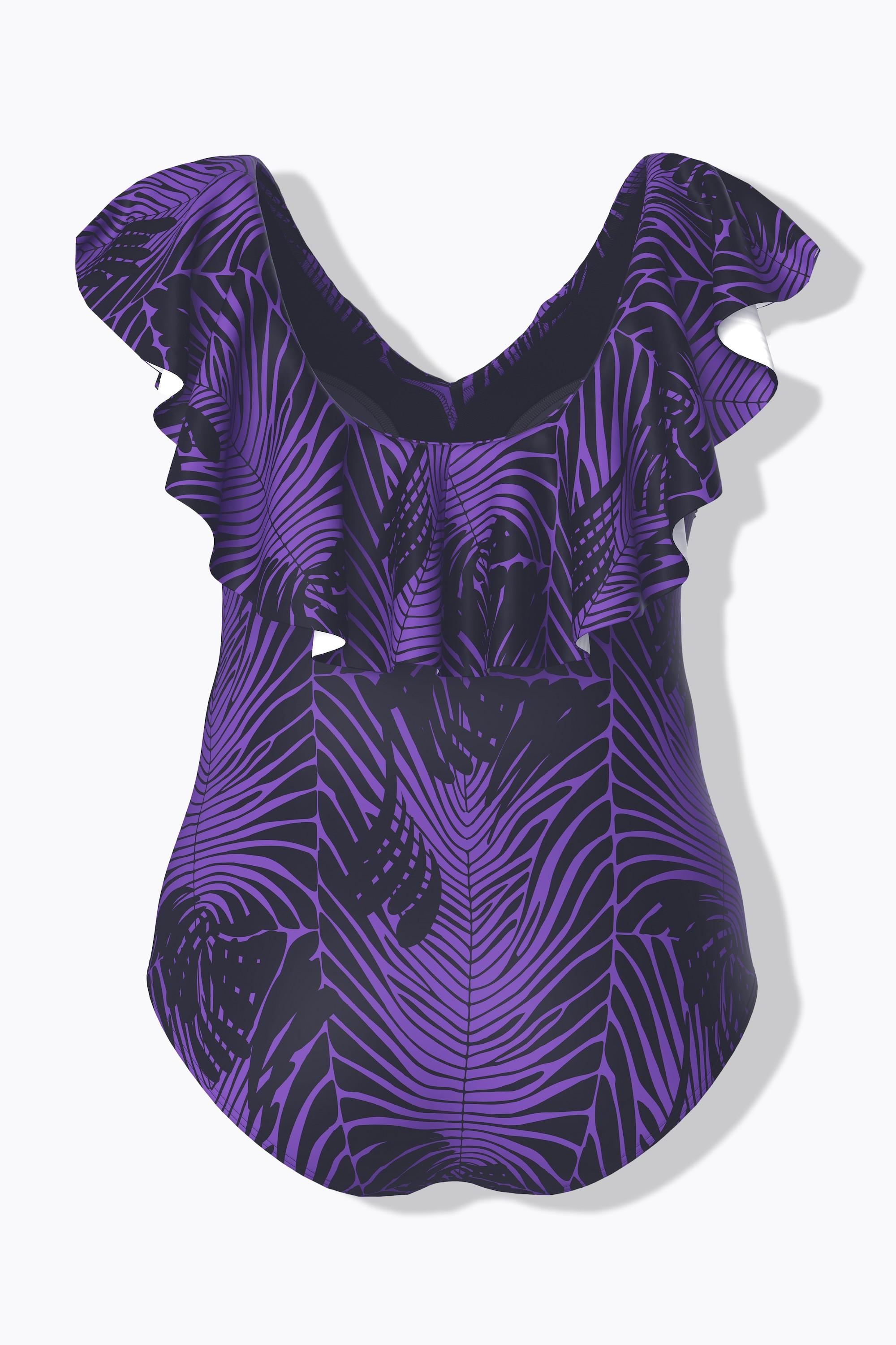 Ulla Popken Badeanzug, Schlangenmuster, Softcups, Volant, recycelt