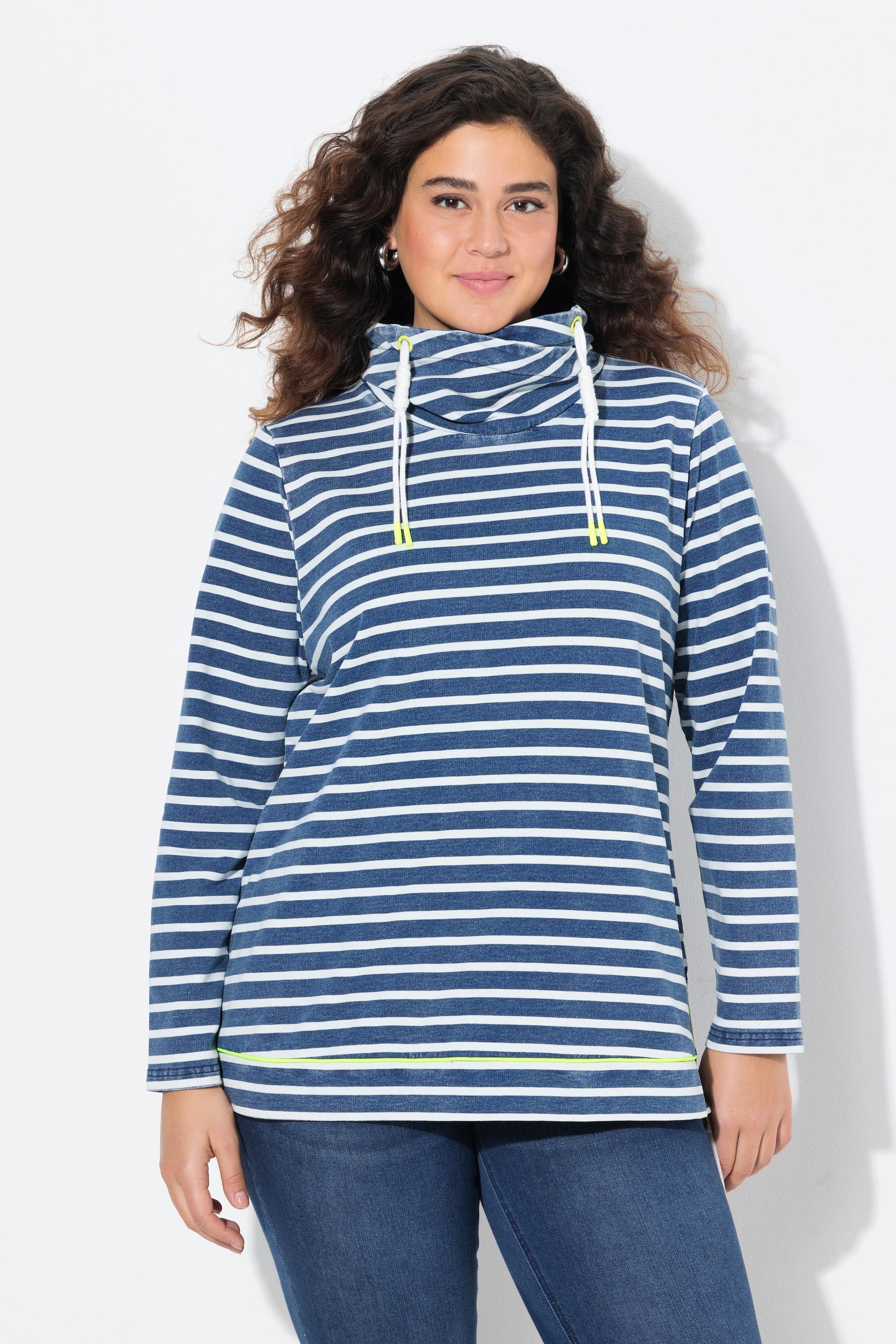 Ulla Popken Sweatshirt, Ringel, Neondetails, Stehkragen, Langarm