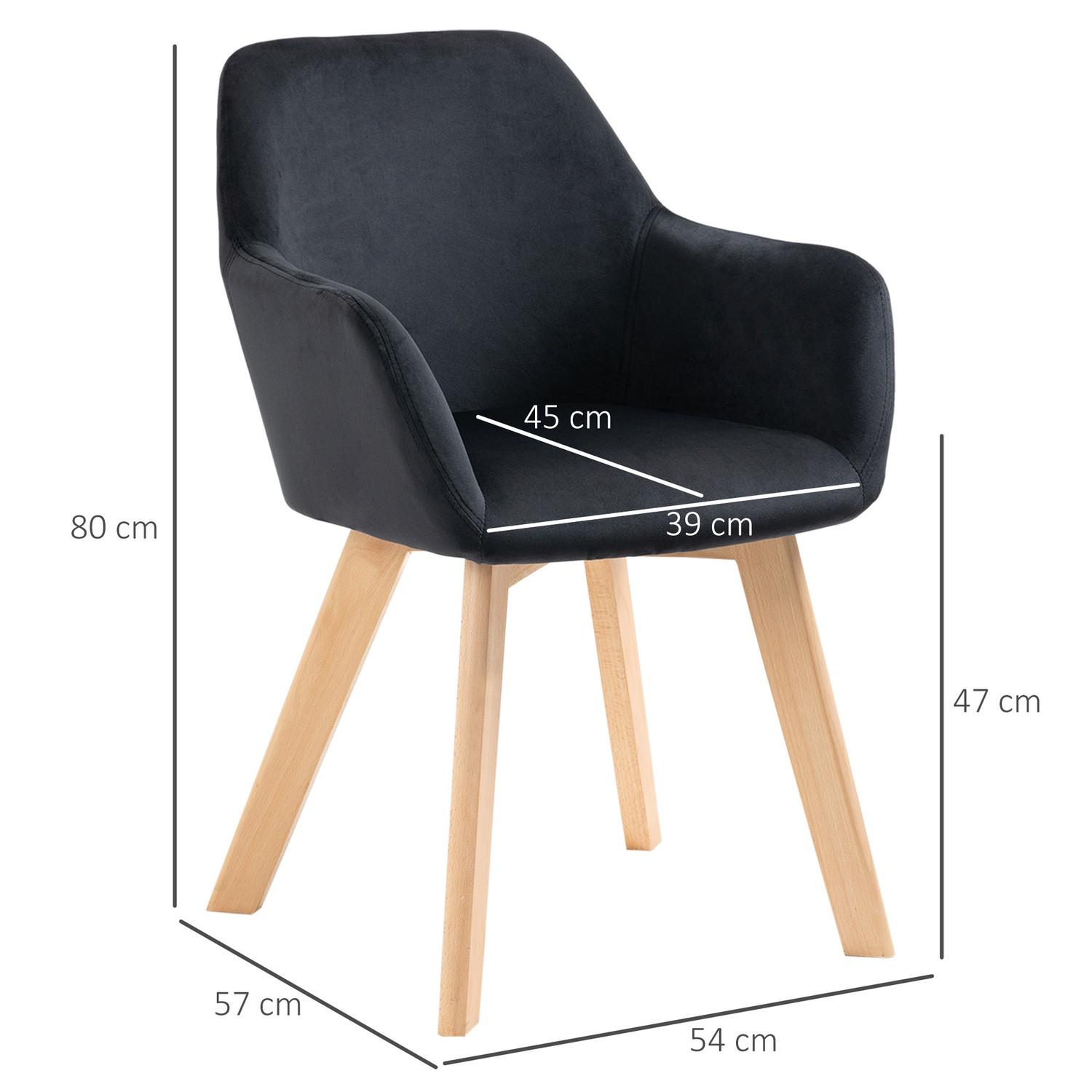 Northio Küchenstühle 2er Set, Belastbarkeit 120 kg, ergonomisch, mit verlängerten Armlehne, Rückenlehne, Polyester, Holz, 54x57x80 cm, Schwarz