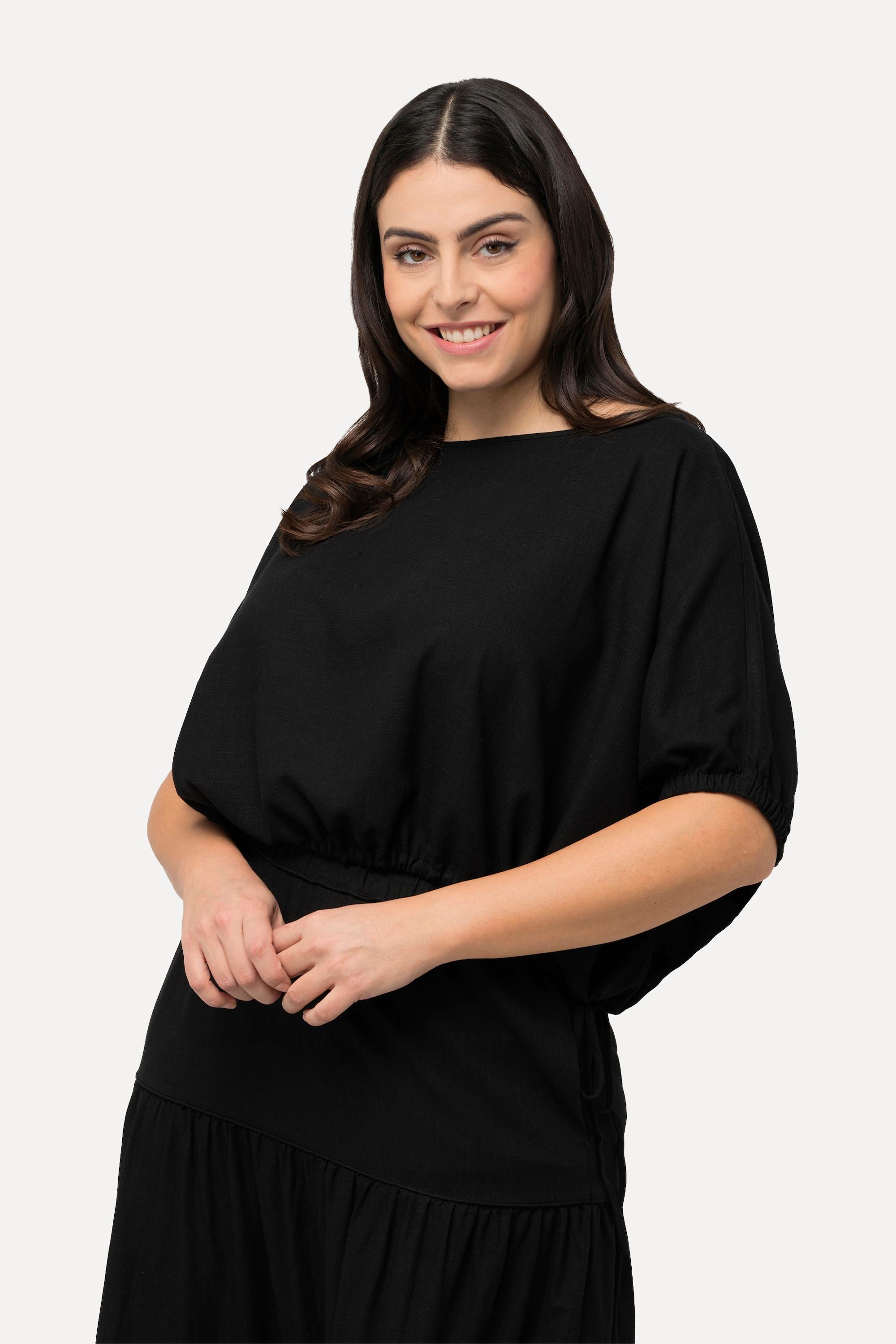 Ulla Popken Leinenmix Oversized Halbarm Bluse mit U-Boot-Ausschnitt