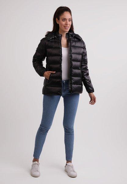 CASH-MERE.CH Daunenjacke mit Kapuze und Kaschmirfutter in glänzender Optik