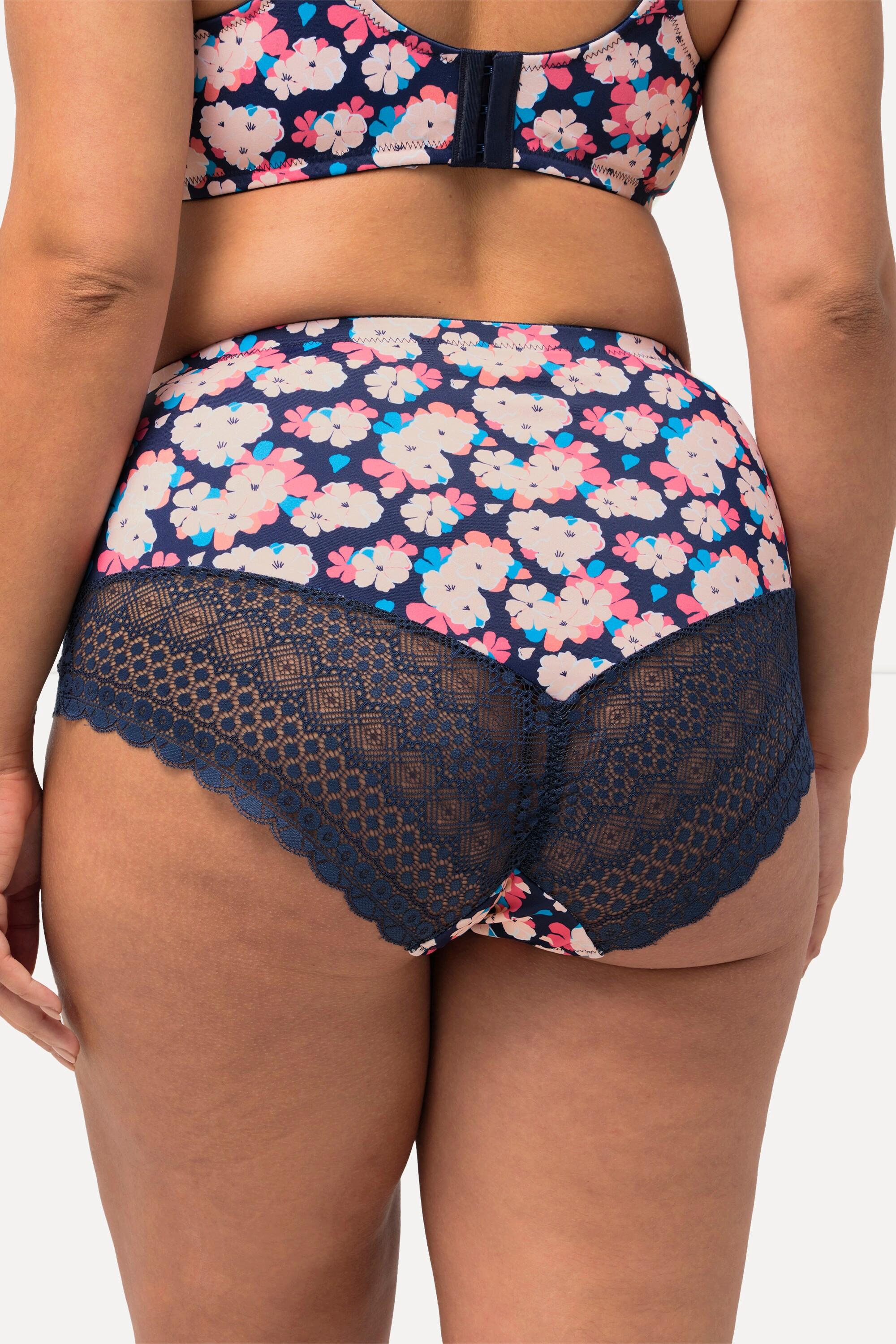 Ulla Popken Midislip, Blumenmuster, Spitze, Mikrofaser