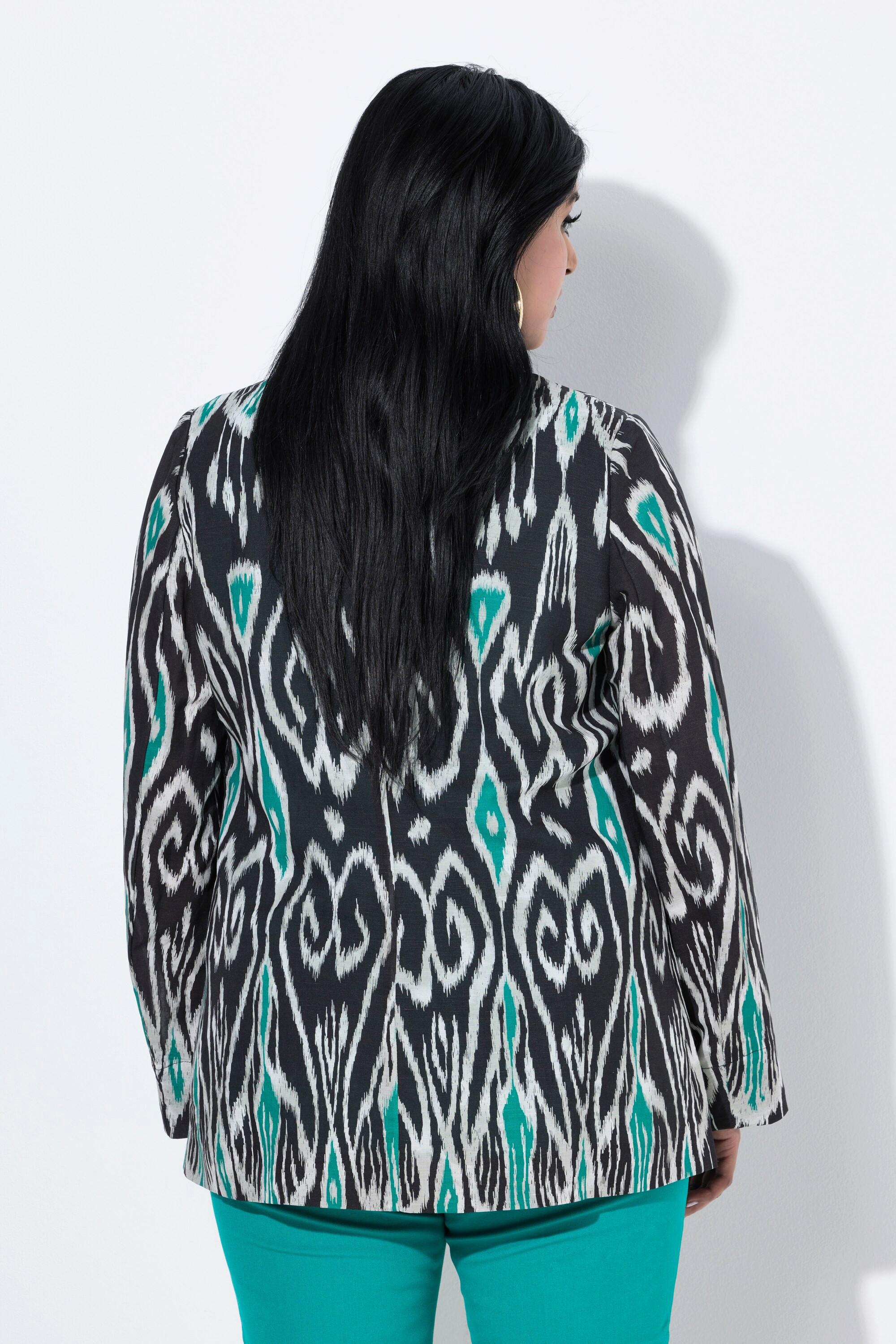 Ulla Popken Leinenmix-Blazer, grafischer Druck, Reverskragen