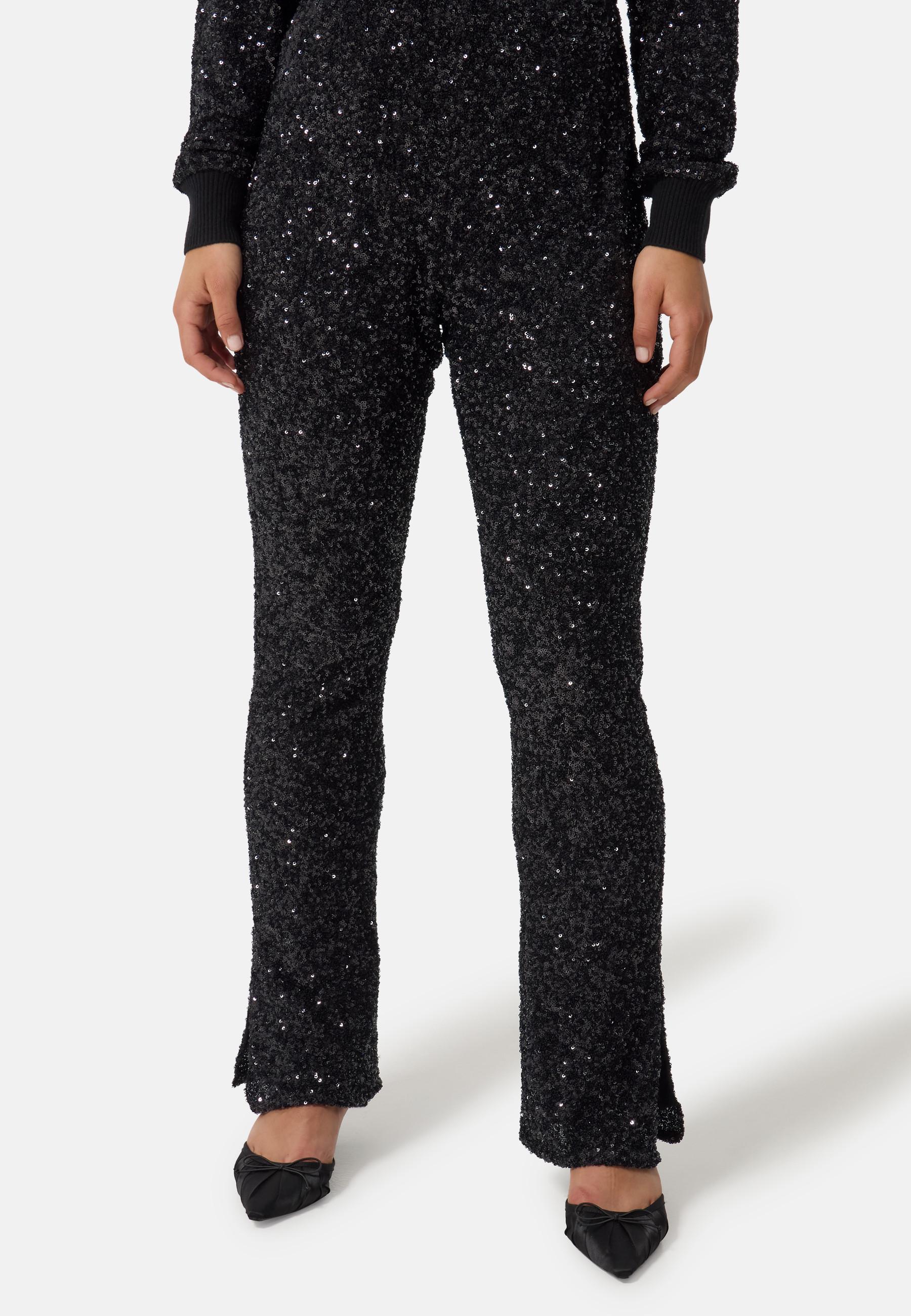 CASH-MERE.CH Wolle Kaschmir Pailletten Tapered Slim Fit Hose