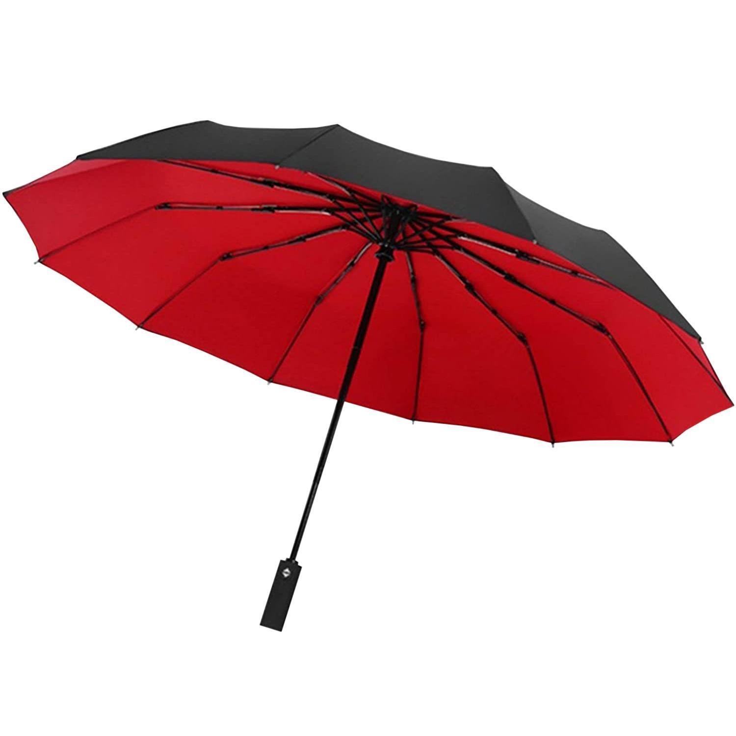 eStore Regenschirm, Kompakt - 105 cm - Schwarz Rot