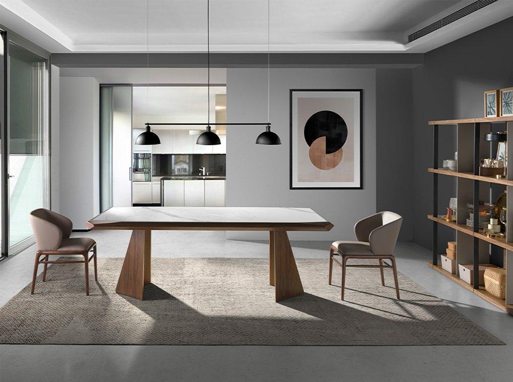 ANGEL CERDA Esstisch aus Porzellan und Walnussholz