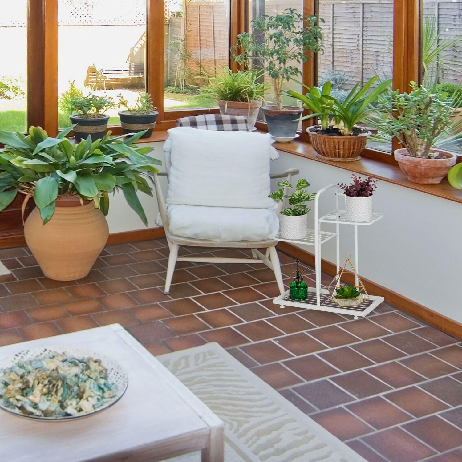 B2X Weißer Pflanzenständer 3 Ebenen