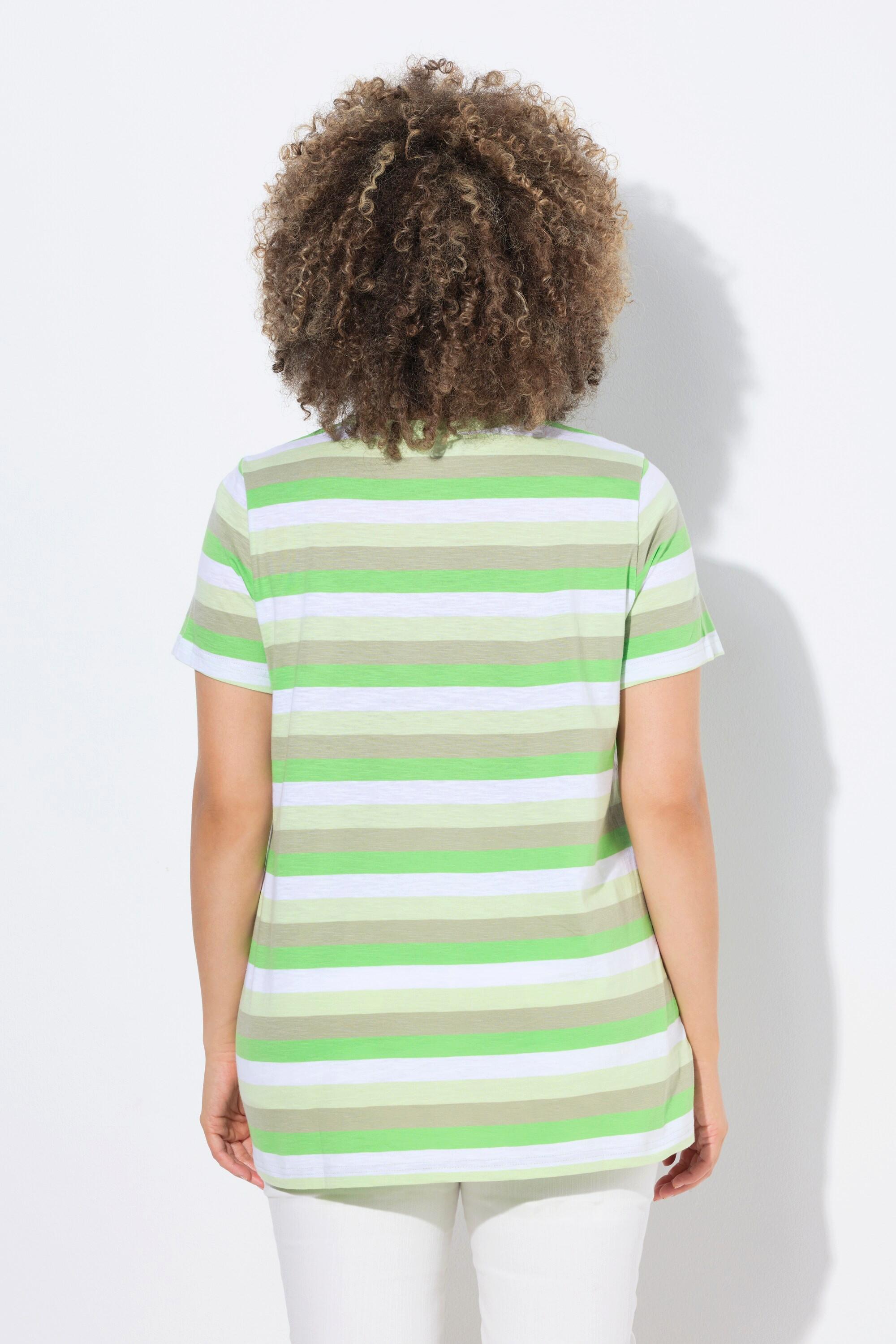 Ulla Popken Ringelshirt Sonne A-Linie V-Ausschnitt Halbarm