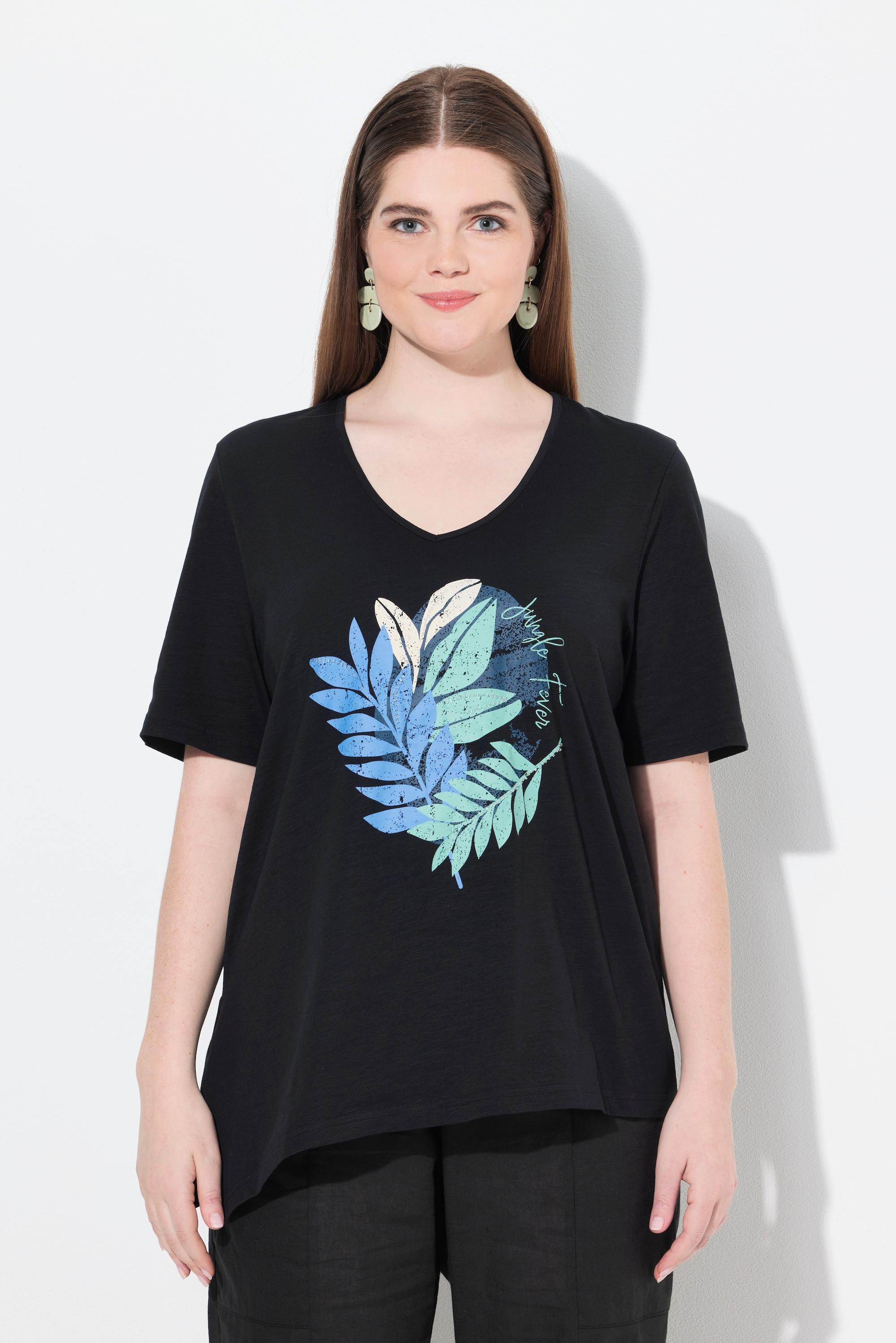 Ulla Popken T-Shirt Zierperlen V-Ausschnitt Halbarm Biobaumwolle