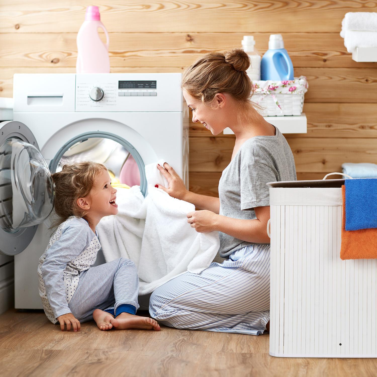 B2X Wäschekorb aus Bambus mit 2 Fächern