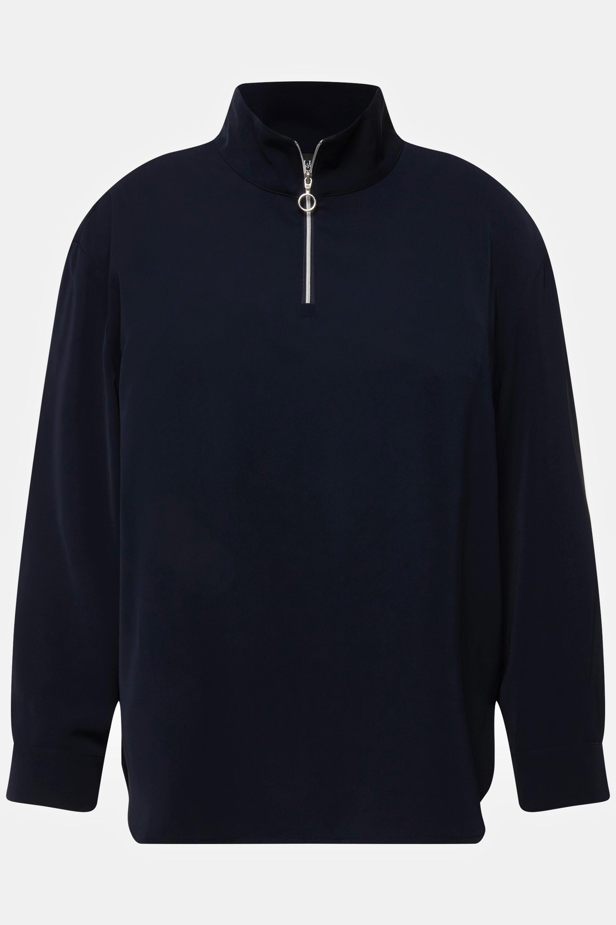 Ulla Popken Oversized Langarm Tunika mit Zipper und Stehkragen