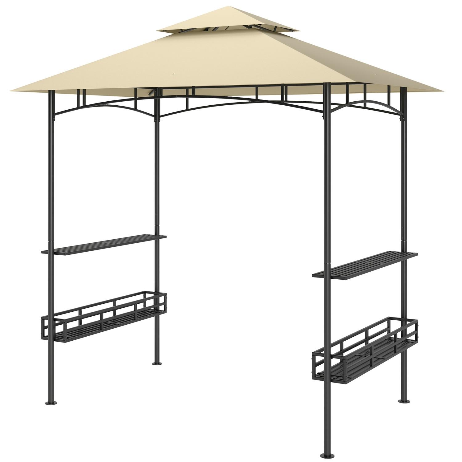 Northio Grillpavillon 240 x 150 x 257 cm wasserdicht flammhemmend Gartenpavillon mit Doppeldach, Seitenregalen, Gartenlauben mit UV-Schutz, BBQ Pavillon aus Stahl, Grillzelt für Party BBQ, Beige Aosom