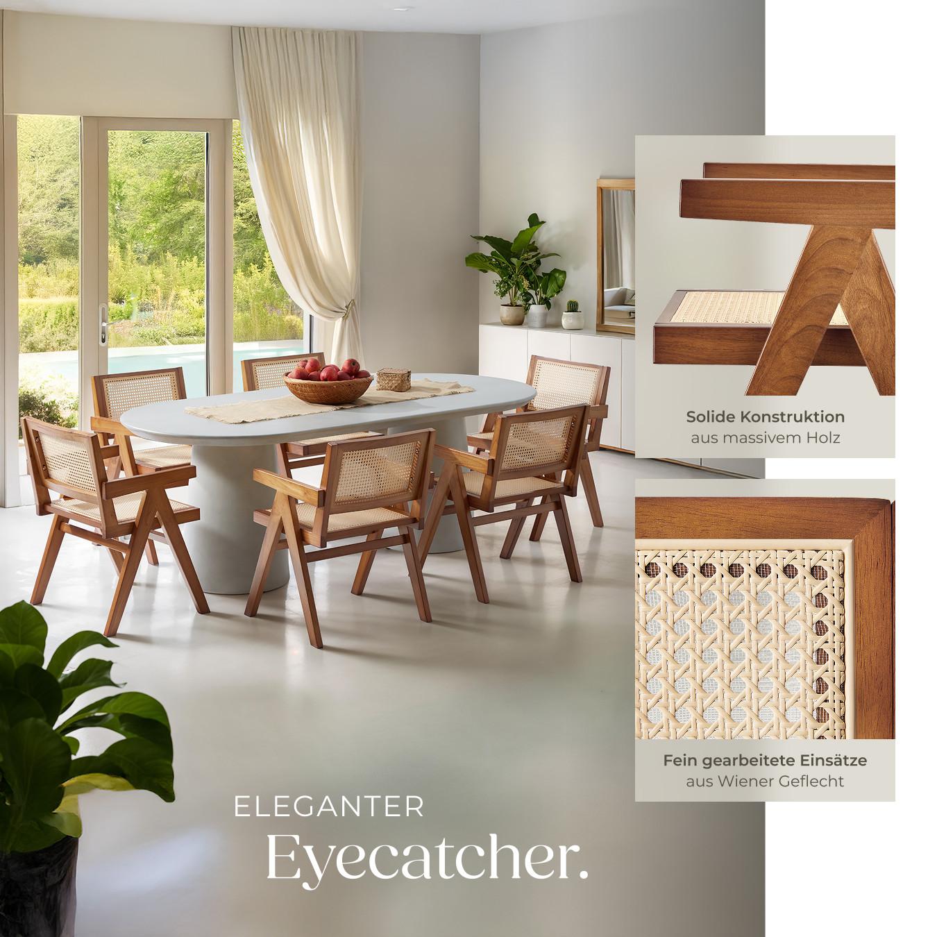 Tectake Armlehnstuhl Retro-Design im 50er Jahre-Stil grosse Rückenlehne und Sitzfläche mit Wiener Geflecht