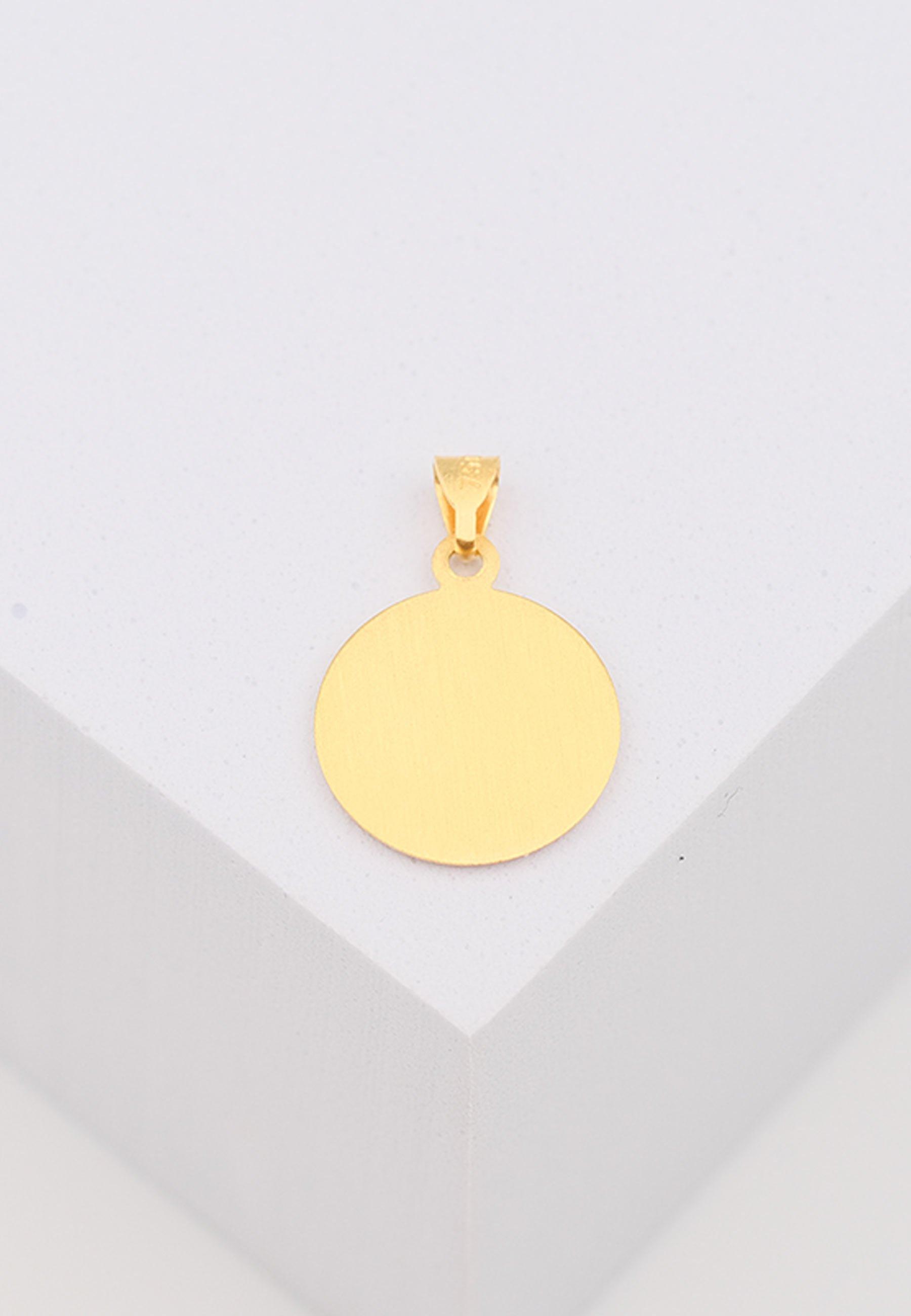 MUAU Schmuck Anhänger Medaille Engel Gelbgold 750, 12mm