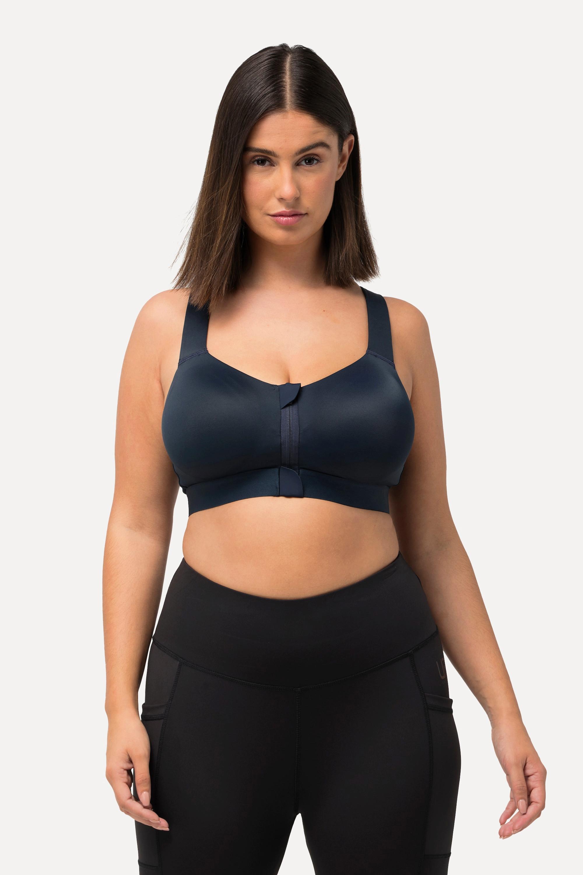 Ulla Popken Sport-BH, ohne Bügel, Zipper, gekreuzte Träger