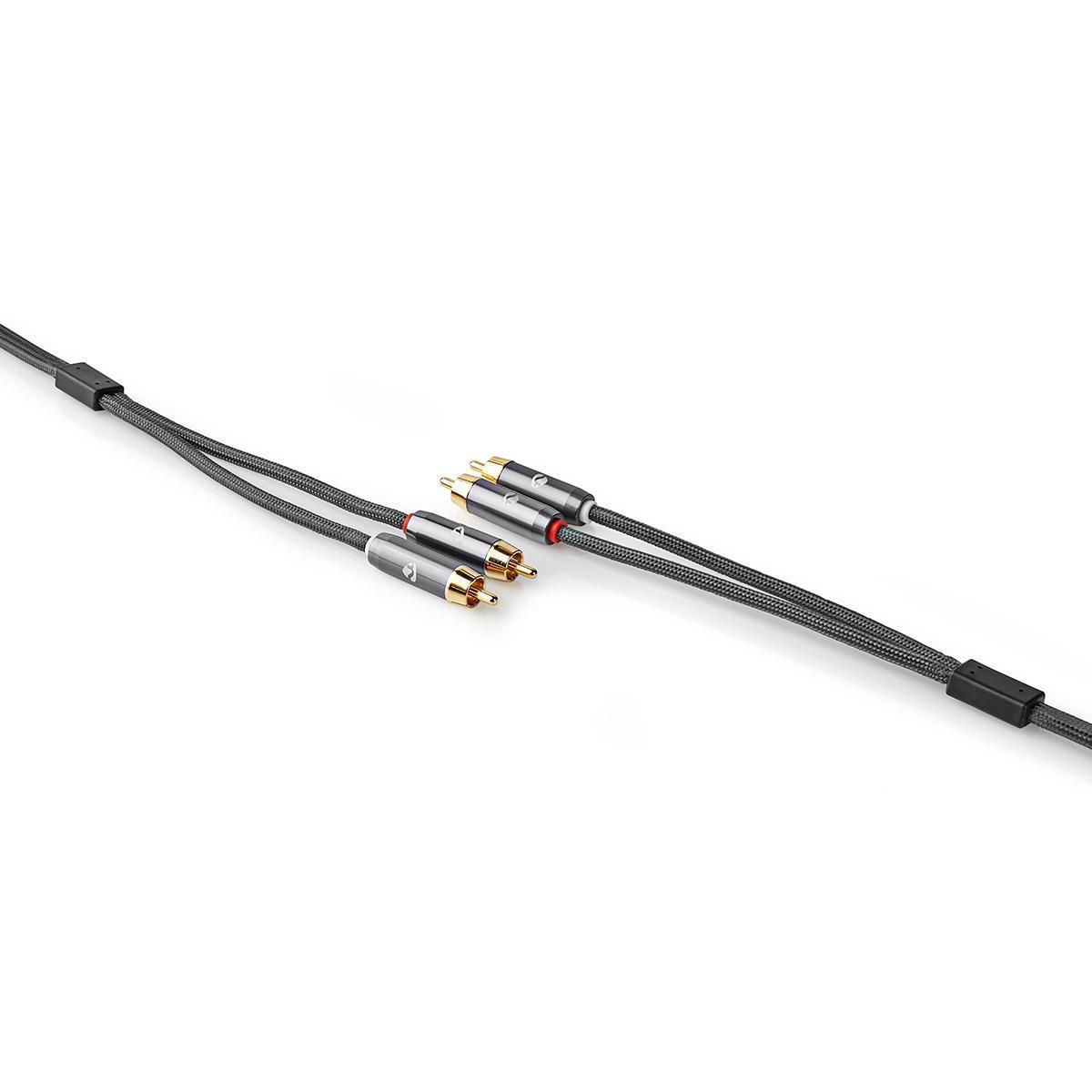 Nedis Stereo-Audiokabel | 2x RCA-Stecker | 2x RCA-Stecker | Vergoldet | 2,00 m | Rund | Grau / Grau mit Metall | Karton mit Sichtfenster