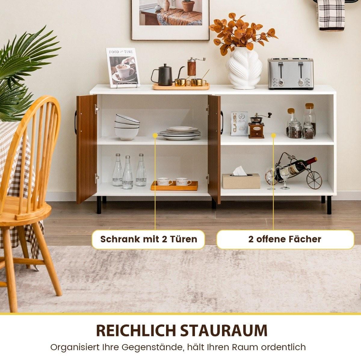 Northio Sideboard mit Schrank und 2 offenen Fächern Kommode aus Holz 148 x 40 x 75cm Walnuss