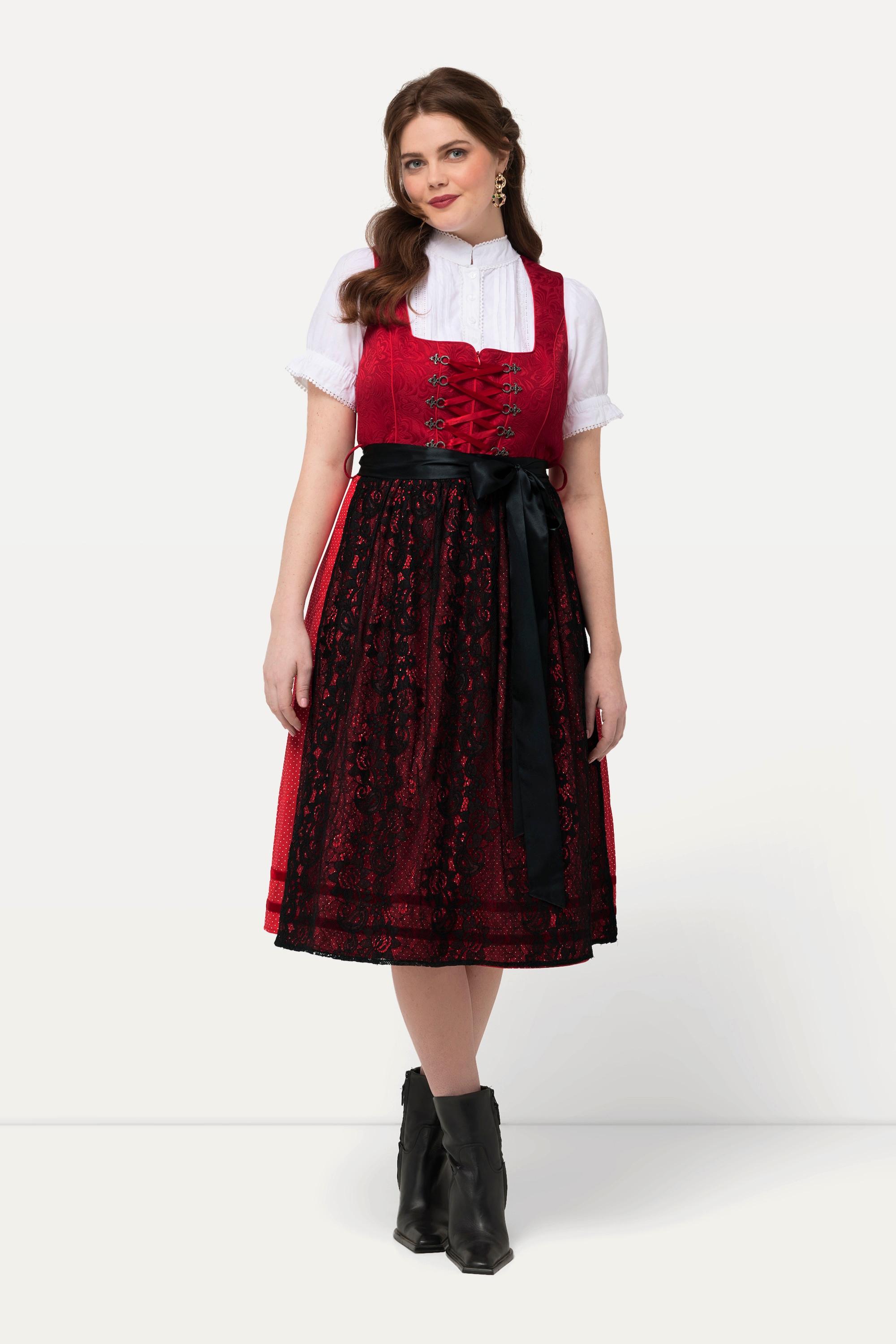 Ulla Popken Dirndl Spitzenschürze Carree Ausschnitt Ärmellos