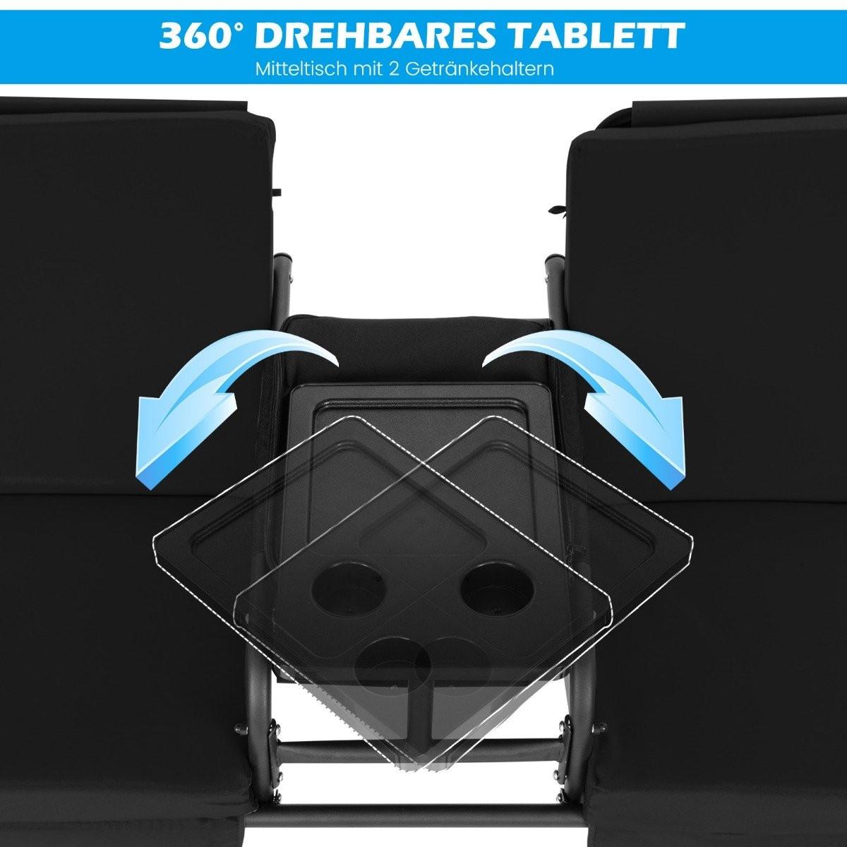 B2X Hollywoodschaukel mit Kühltasche 2-Sitzer Gartenschaukel mit verstellbarem Dach Schwarz 180 x 124 x 161,5 cm