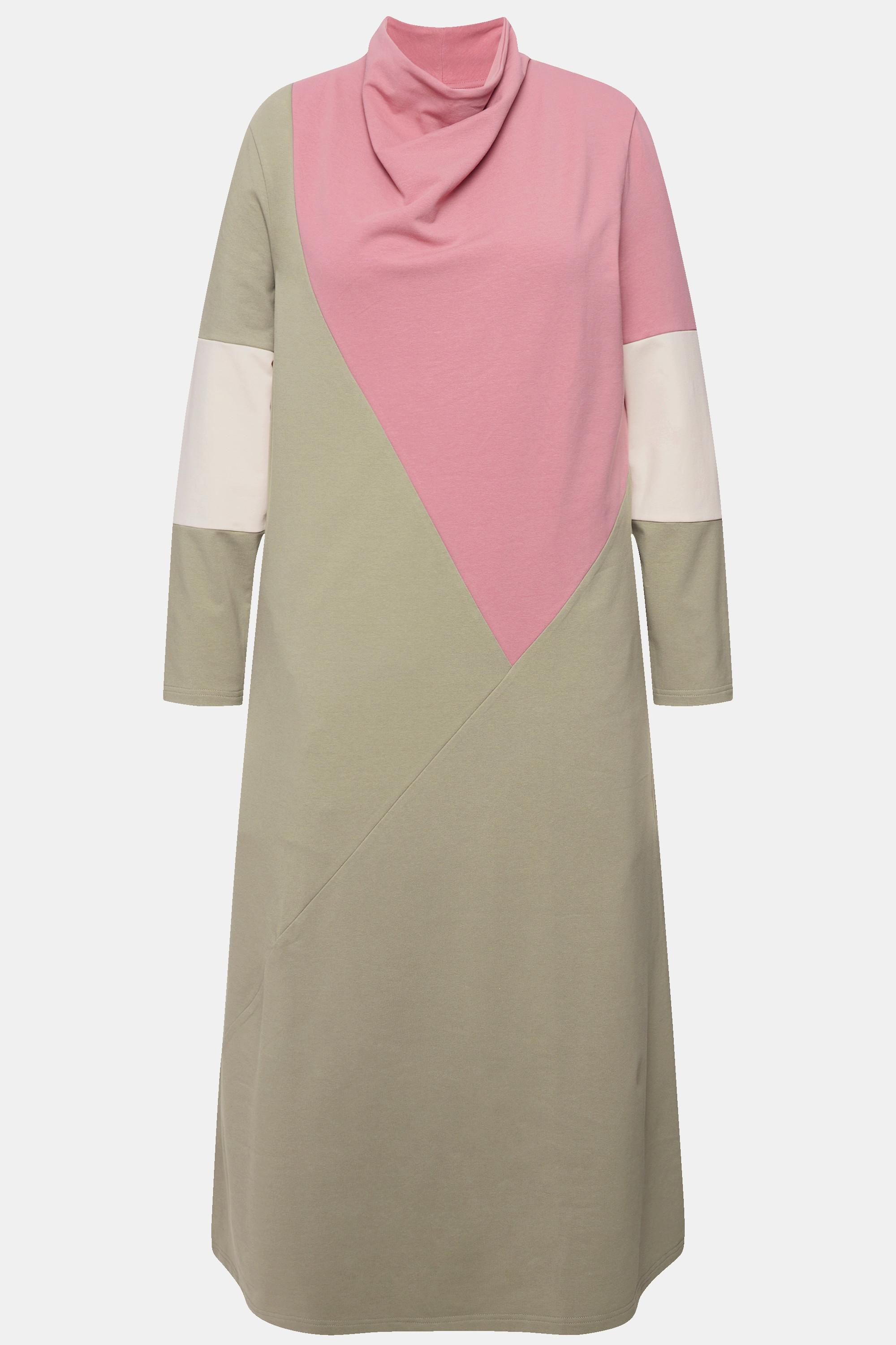 Ulla Popken Sweatkleid Wasserfall-Ausschnitt Langarm Biobaumwolle