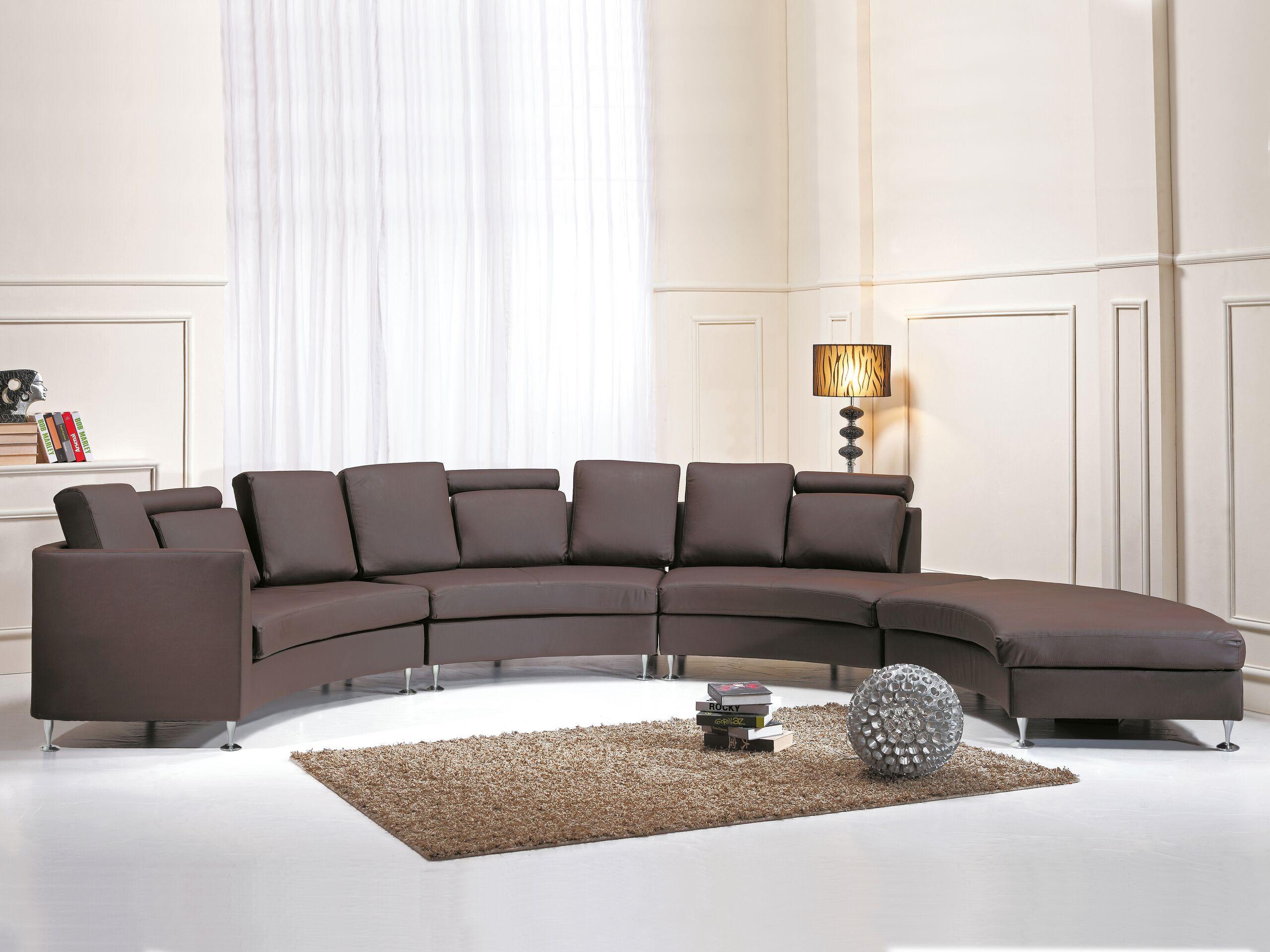 Beliani Halbrundes Sofa aus Echtleder Retro ROTUNDE